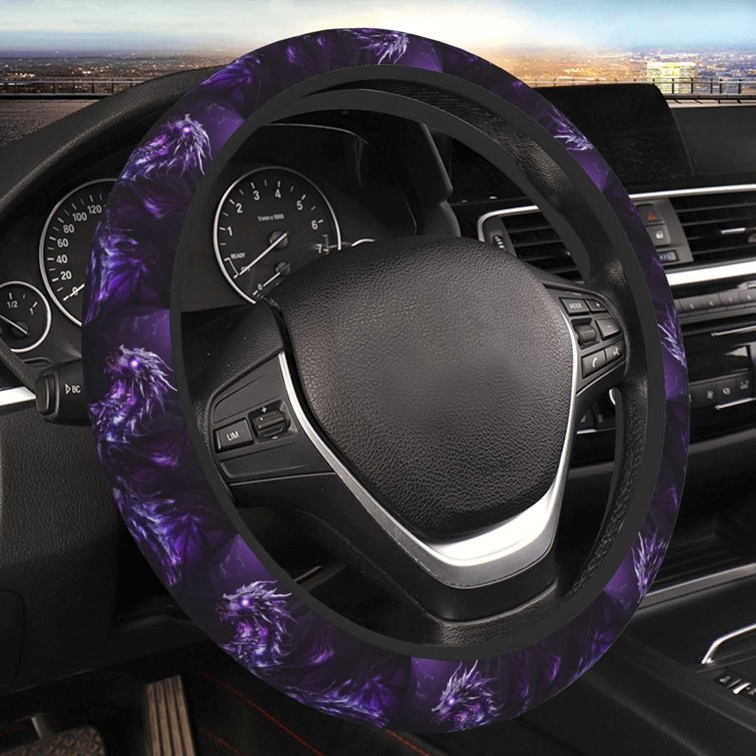 Dragon with Purple Color Steering Wheel Covers,Anti Slip Sweat Absorption Elasticity Car Accessories Steering Wheel Protector Universal 15 Inch for SUV Sedan Vans Trucks - 26 image number 2