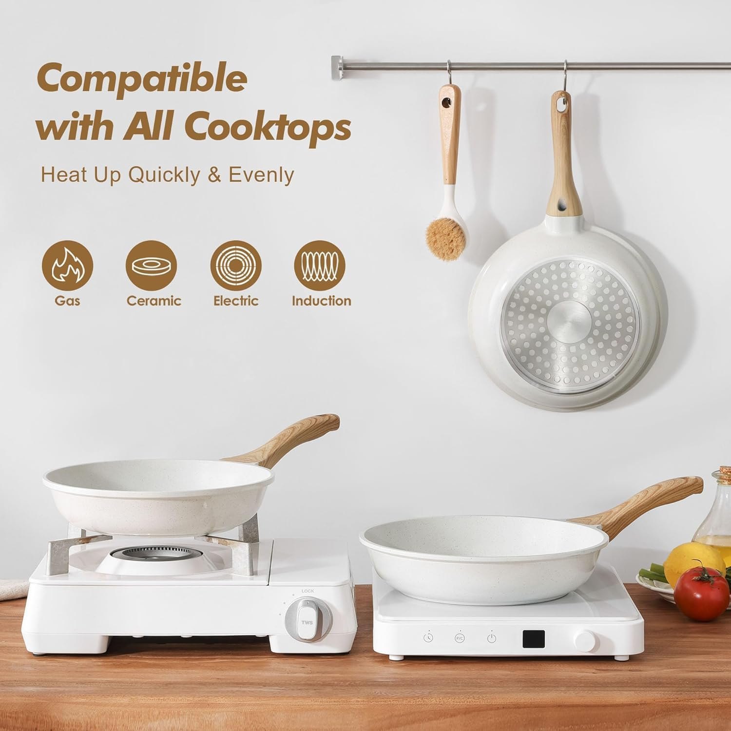 Lynn Jade Nonstick Frying Pan Skillets, White Ceramic Coating Omelette Pans, Healthy Cookware Chef'S Pan, Free of PTFE & PFAS (20+24+28Cm) image number 5