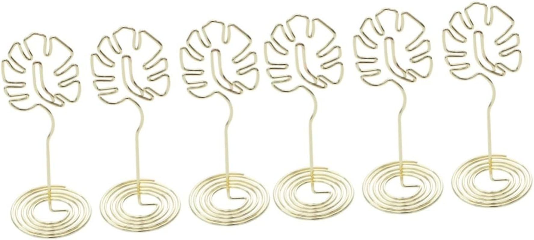 LALAFINA 6 Pcs Palm Leaf Table Decoration Place Holder Stand Picture Stands Photo Holder Clips Hawaiian Table Numbers Place Card Holder Stand Cute Place Holders Banquet Metal Table Card image number 5