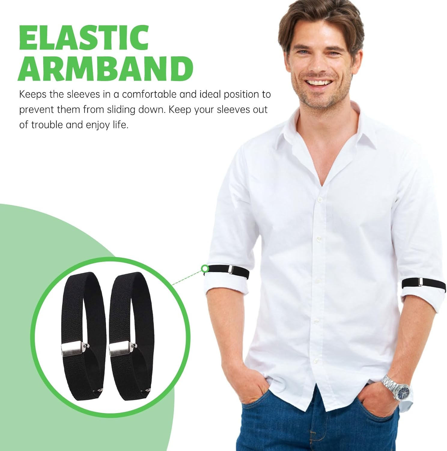 Elastic Adjustable Shirt Sleeve Holders, Arm Garters for Men, Sport Armband Strap for Women and Men image number 5