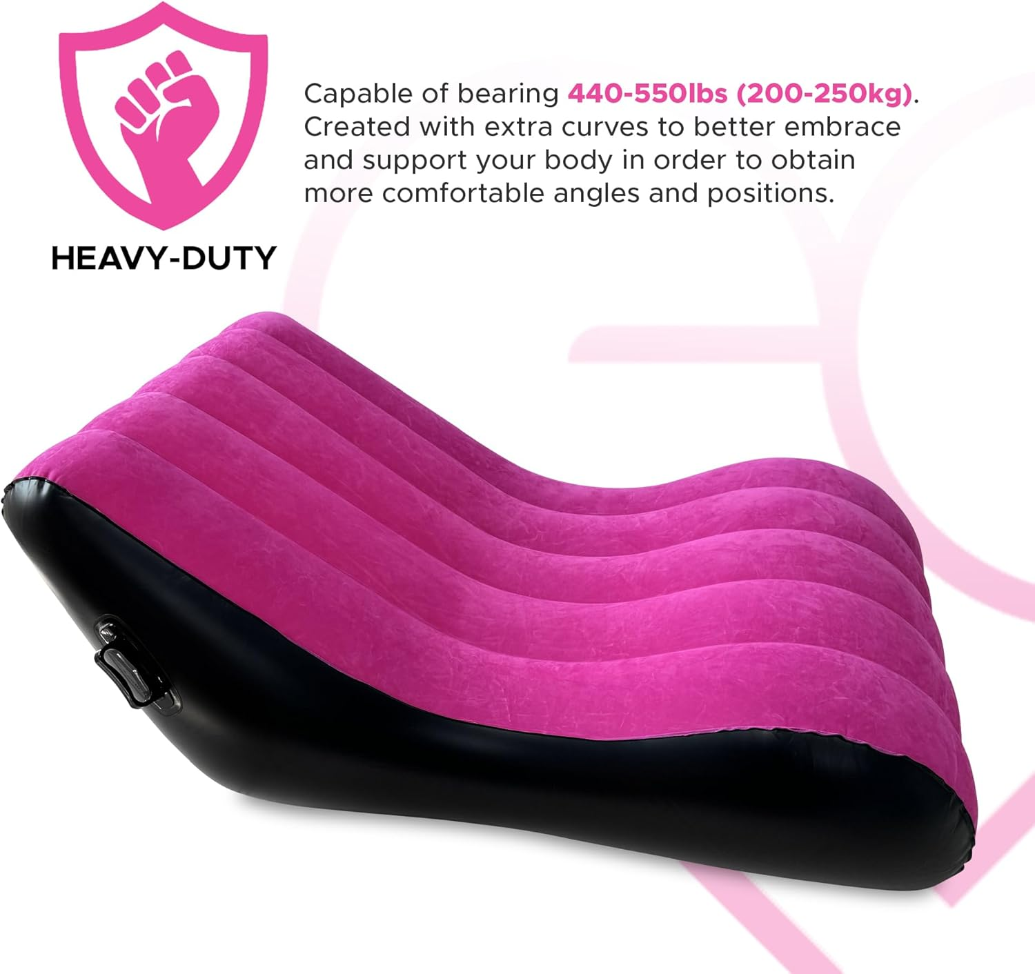 Pink Inflatable Love Sofa with Handles | Body Positioning for a Deeper and More Intimate Connection | Furniture for Couples | PVC and Cotton Flock Material | 140Cm X 70Cm X 36Cm - Black image number 3