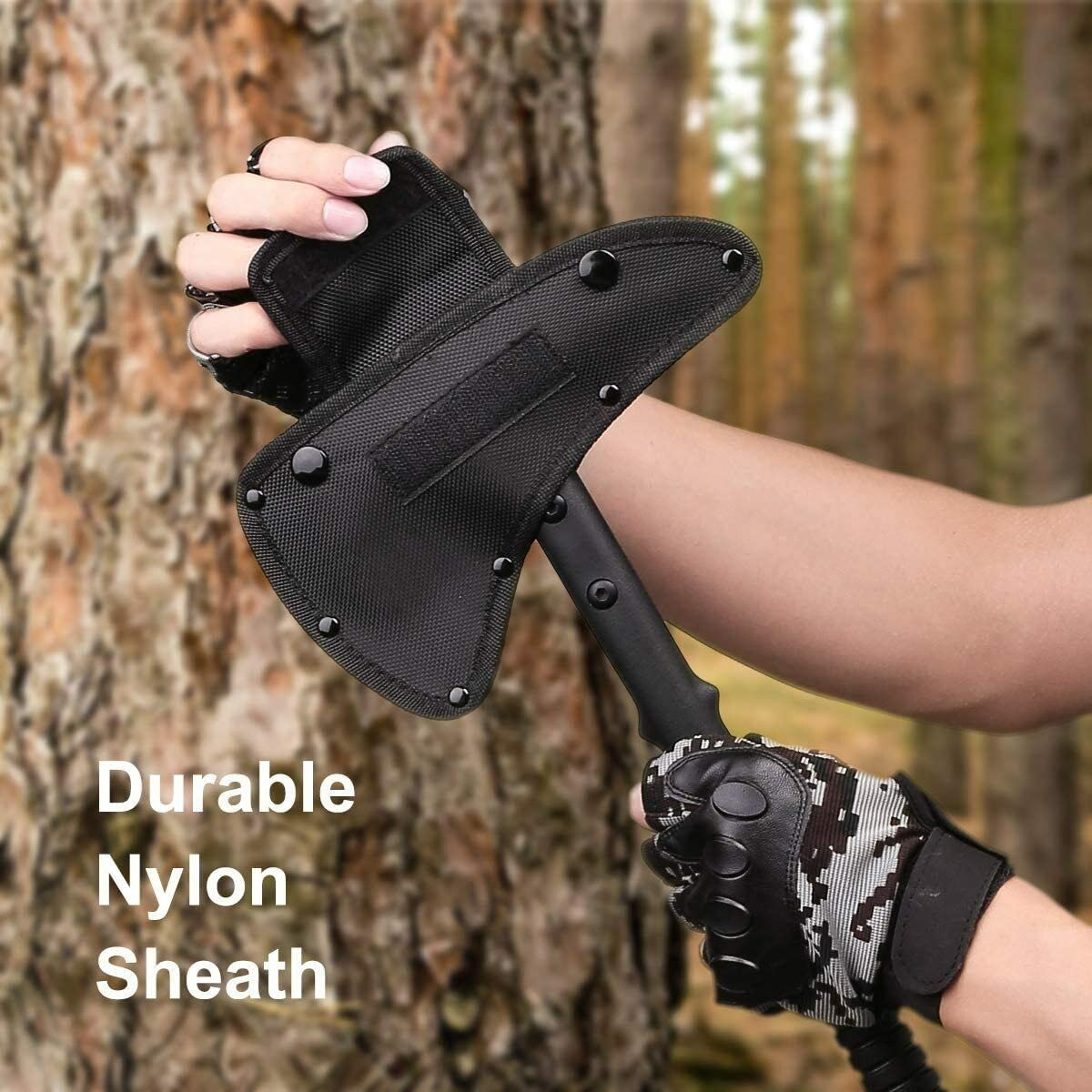 Tactical Tomahawk- Hatchet, Versatile Survival Tactical Axe and Emergency Breaching Tool with Spike for Outdoor Survival Hiking Camping with Non-Slip Handle and Sheath (Camouflage) image number 5