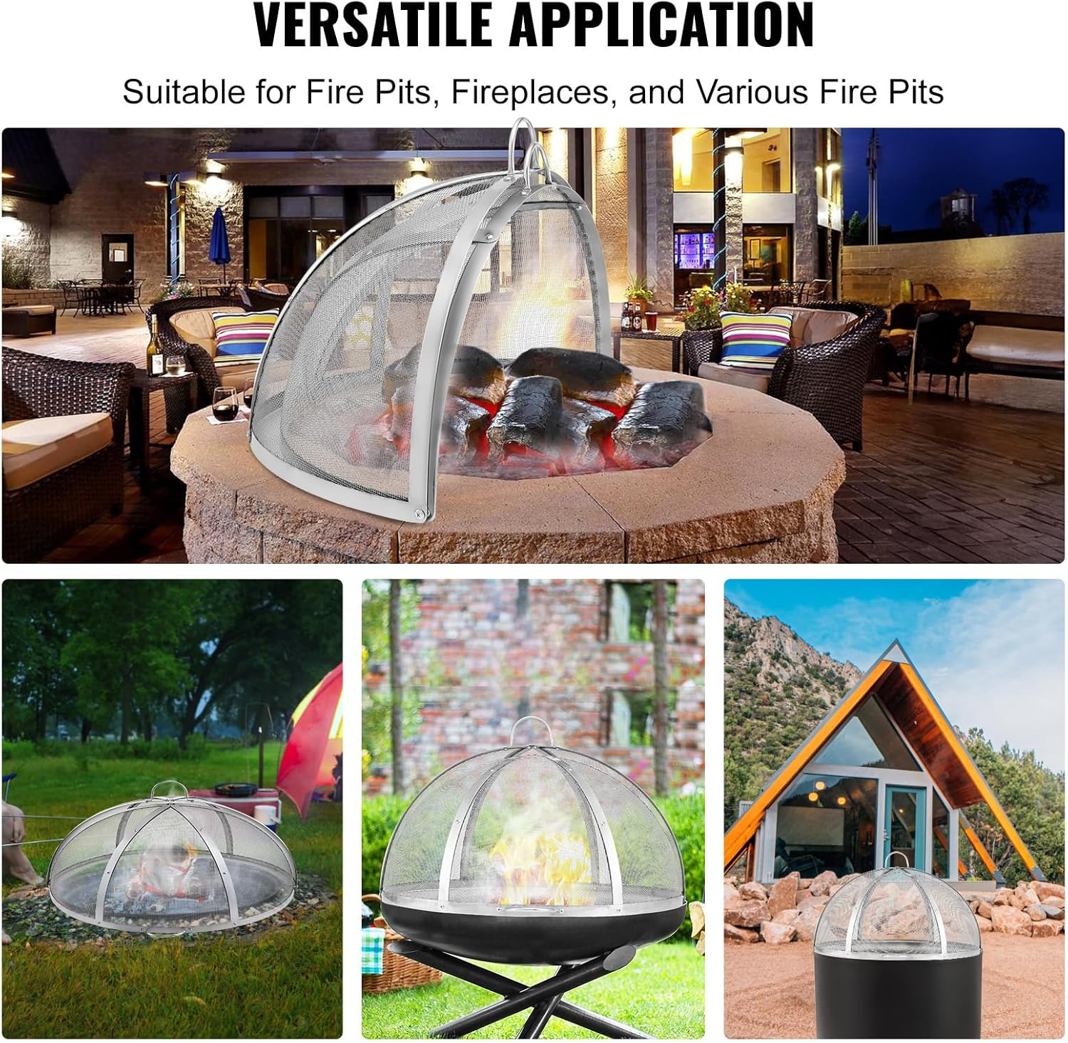 VEVOR Firepit Spark Screen Lid, 36" Diameter, Outdoor Firepit Ring Cover round Accessories, Fire Pit Metal Cover, Easy-Opening Stainless Steel Fire Ring Covers for Outdoor Patio Fire Pits Backyard image number 3