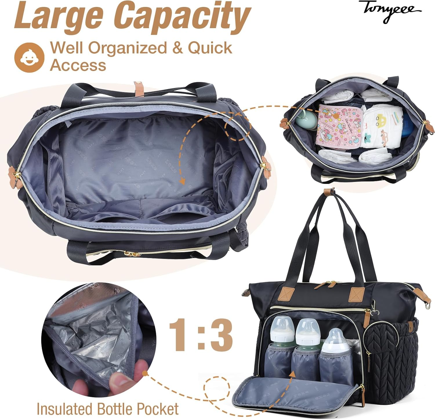 Tonyeee Baby Wickelrucksack Gro&szlig;e Wickeltasche,Wasserdicht Tragbare Reise Umh&auml;ngetasche Tragetasche Henkeltaschen Babytasche Mit Schultergurte image number 6