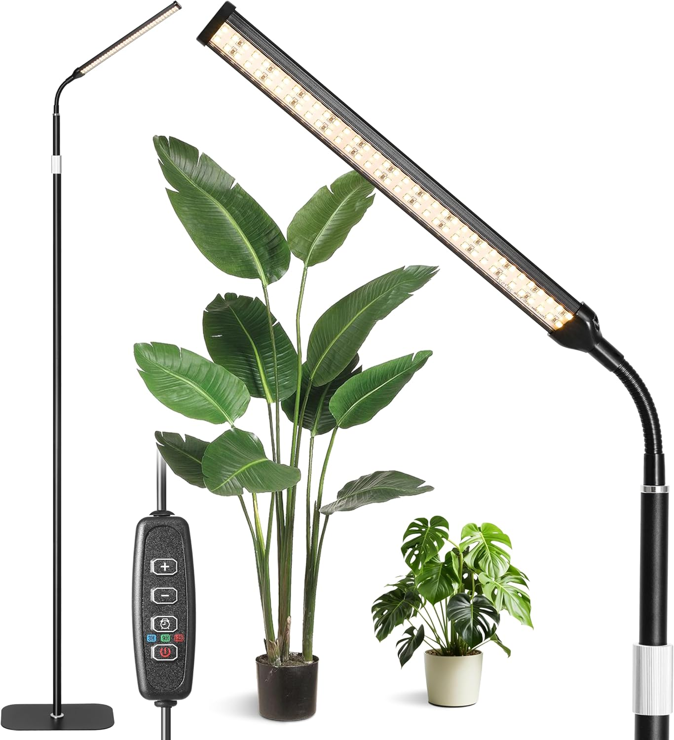 A Head Grow Light for Indoor Plants, Full Spectrum LED Growth Floor Lamp with Auto On/Off Timer, Stable Base, 10-Level Dimmable,Adjustable Gooseneck and Height for Large Tall Small Plants