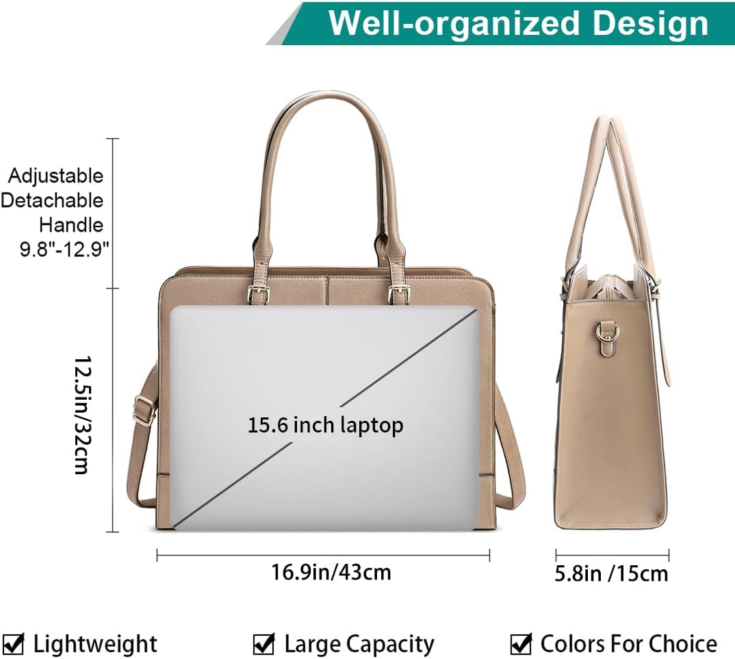 Laptop Bag for Women Leather Work Tote 15.6 Inch Laptop for Computer Bag Waterproof Business Office Professional Large Capacity Handbag Shoulder Bag