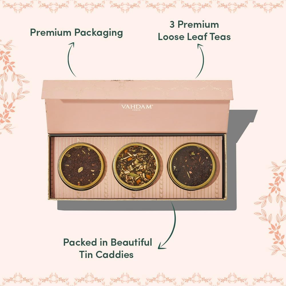 VAHDAM, BLUSH - Assorted Valentines Day Tea Gifts for Women (3 Premium Teas) Tin Caddy Box | Loose Leaf | Gluten Free, Non GMO | Valentines Day Gifts for Women image number 5