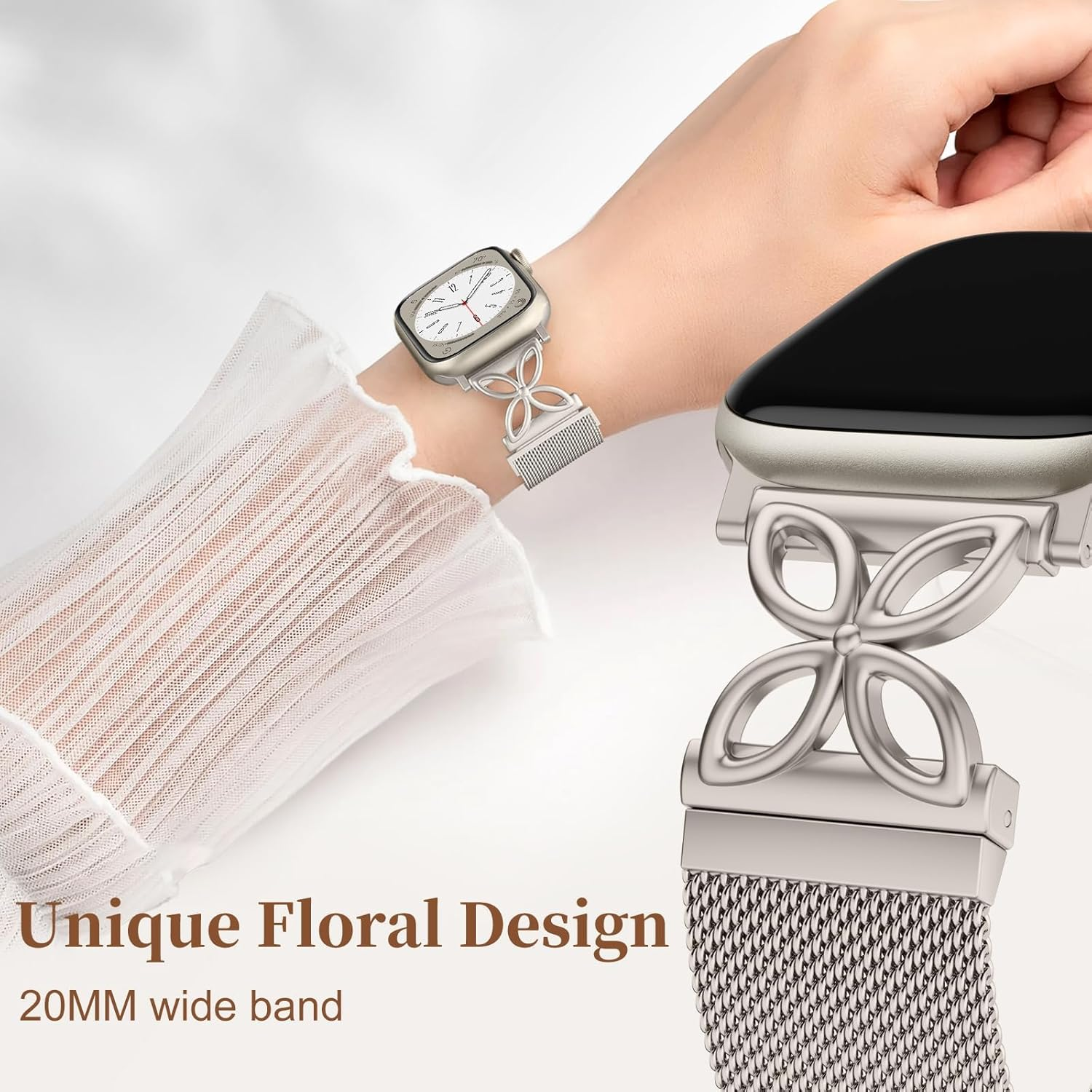 Witzon Mesh Loop Compatible with Apple Watch Bands for Women 40Mm 41Mm 42Mm 44Mm 45Mm 46Mm 49Mm 38Mm Series 10 9 8 7 6 5 4 3 2 1 SE, Metal Stainless Steel Magnetic Strap for Iwatch Bands image number 2