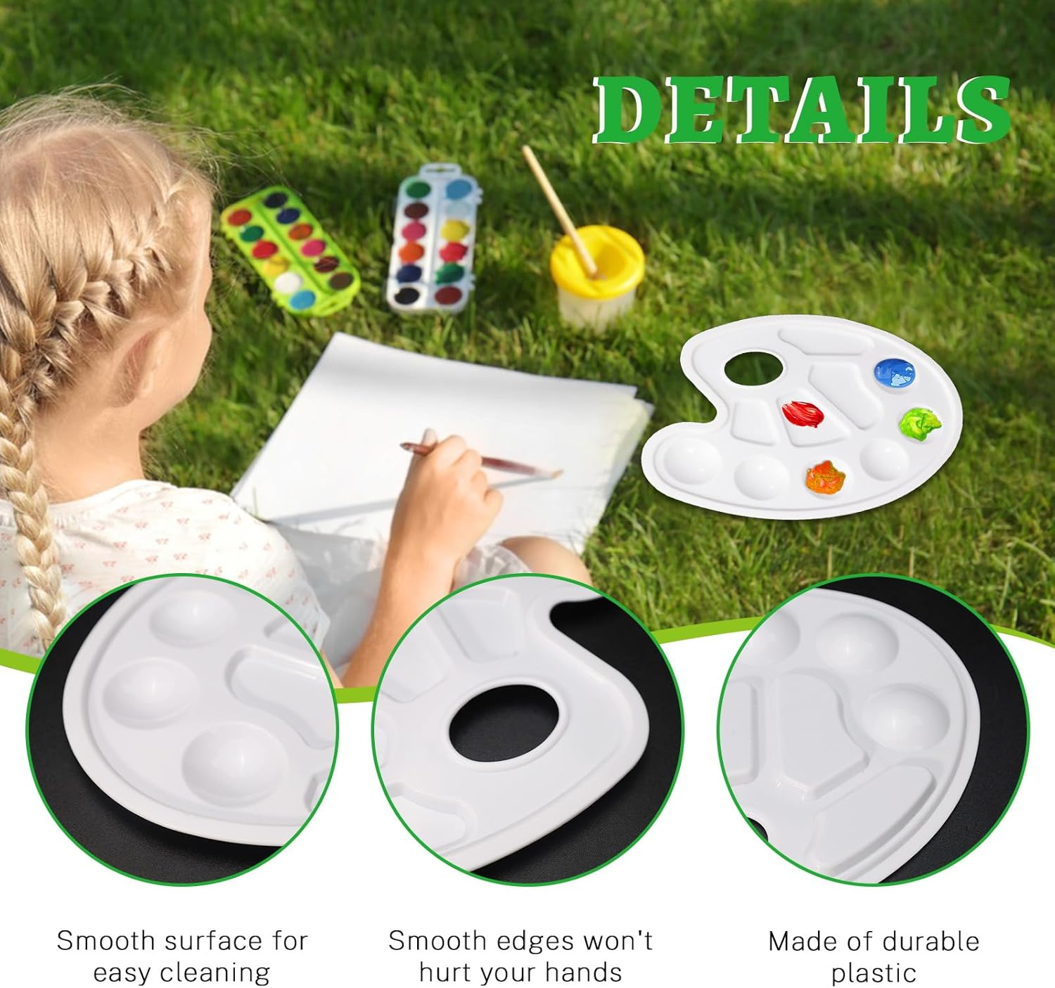 ASTIMESA 8 Pcs Paint Palette with Thumb Hole & 10 Wells, Oil Watercolor Painting Palette Tray, White Paint Trays for Painting, Paint Mixing Palette Holder for Artist Art Supplies (Oval) image number 5