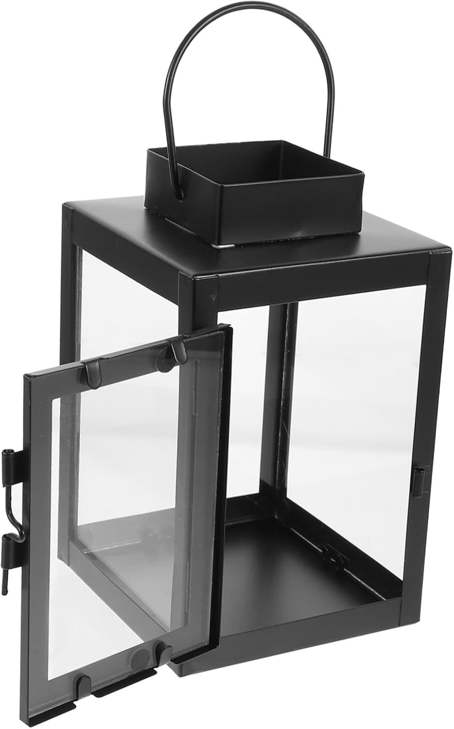 HOLIDYOYO Black Square Candle Lanterns Vintage Metal Hanging Lanterns Retro Paint for Patio Wedding Party Desktop Decor 10 * 16.5Cm image number 3