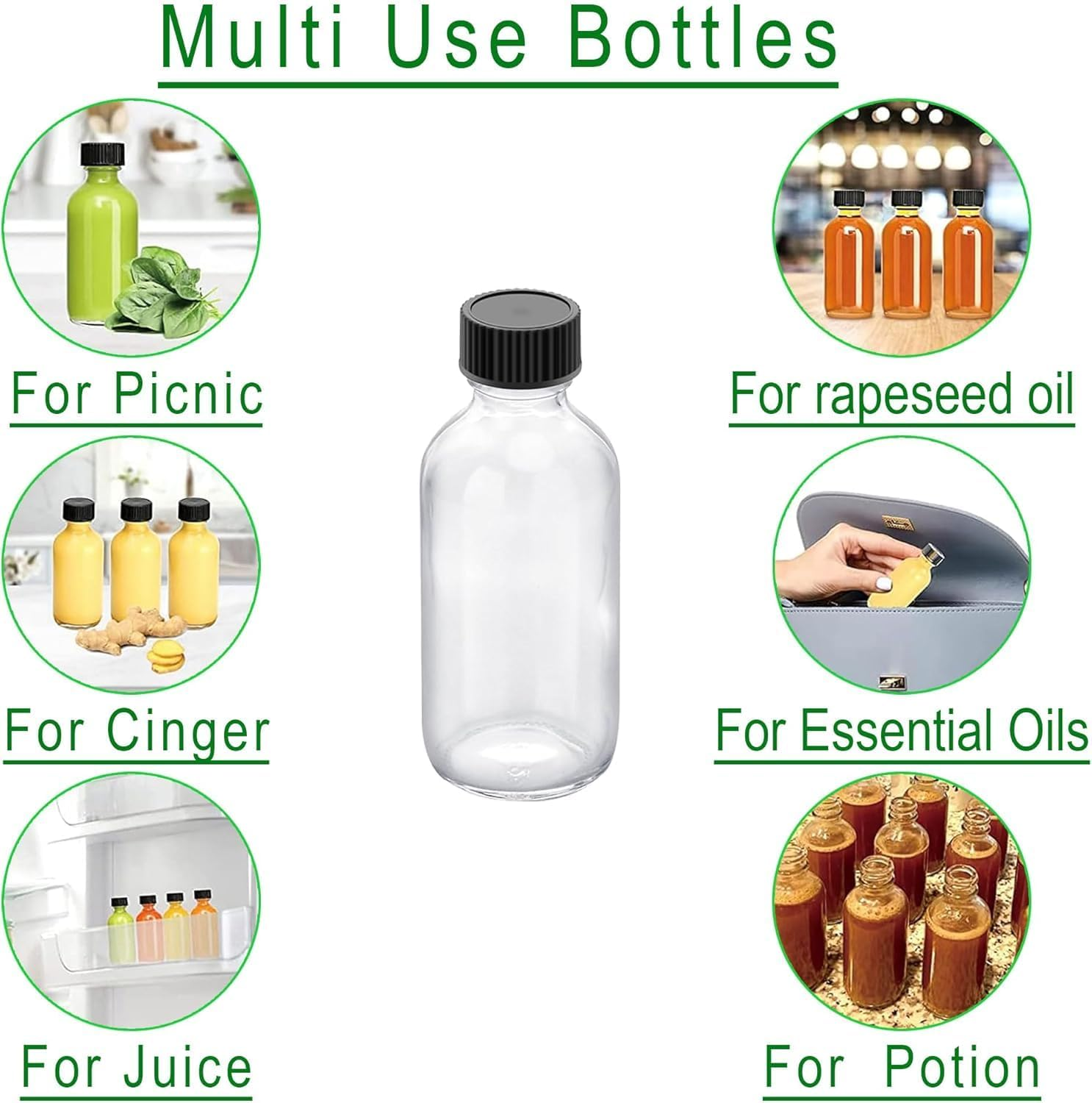 12 Glass Bottles Set with Lid, Small Glass Container with Lid, Spice Jar, Juice Bottle, 60Ml Travel Sample Bottle, with 3 Stainless Steel Funnels, Stickers, Cup Brush, Pen,Packed in a Separate Box image number 5