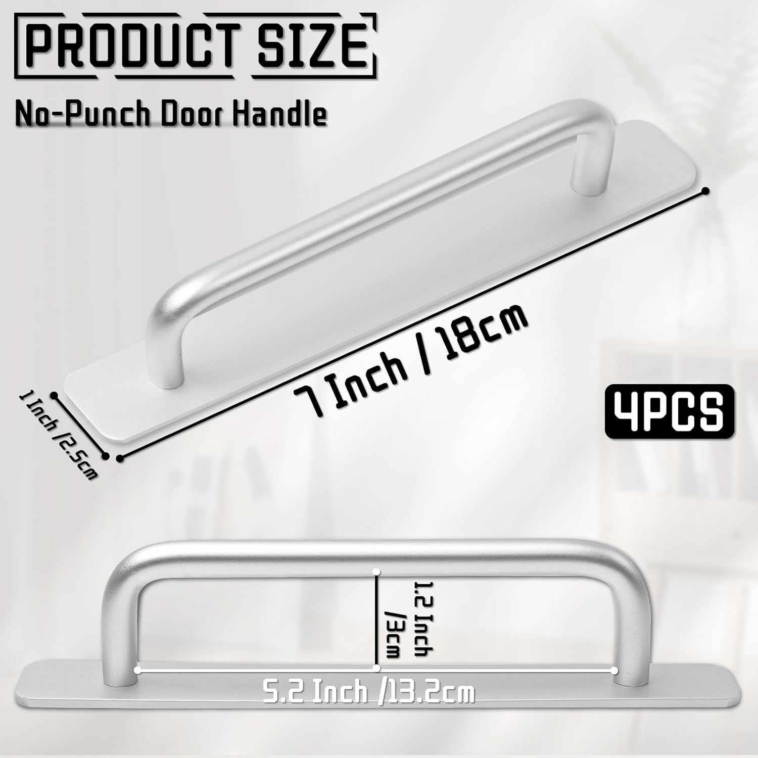 4 PCS Adhesive Cabinet Handles, No Drilling Drawer Pulls, Aluminum Alloy Stick on Door Handles, Window Handles for Kitchen, Cupboard Sliding Closet, Dresser Closet (Silver) image number 6