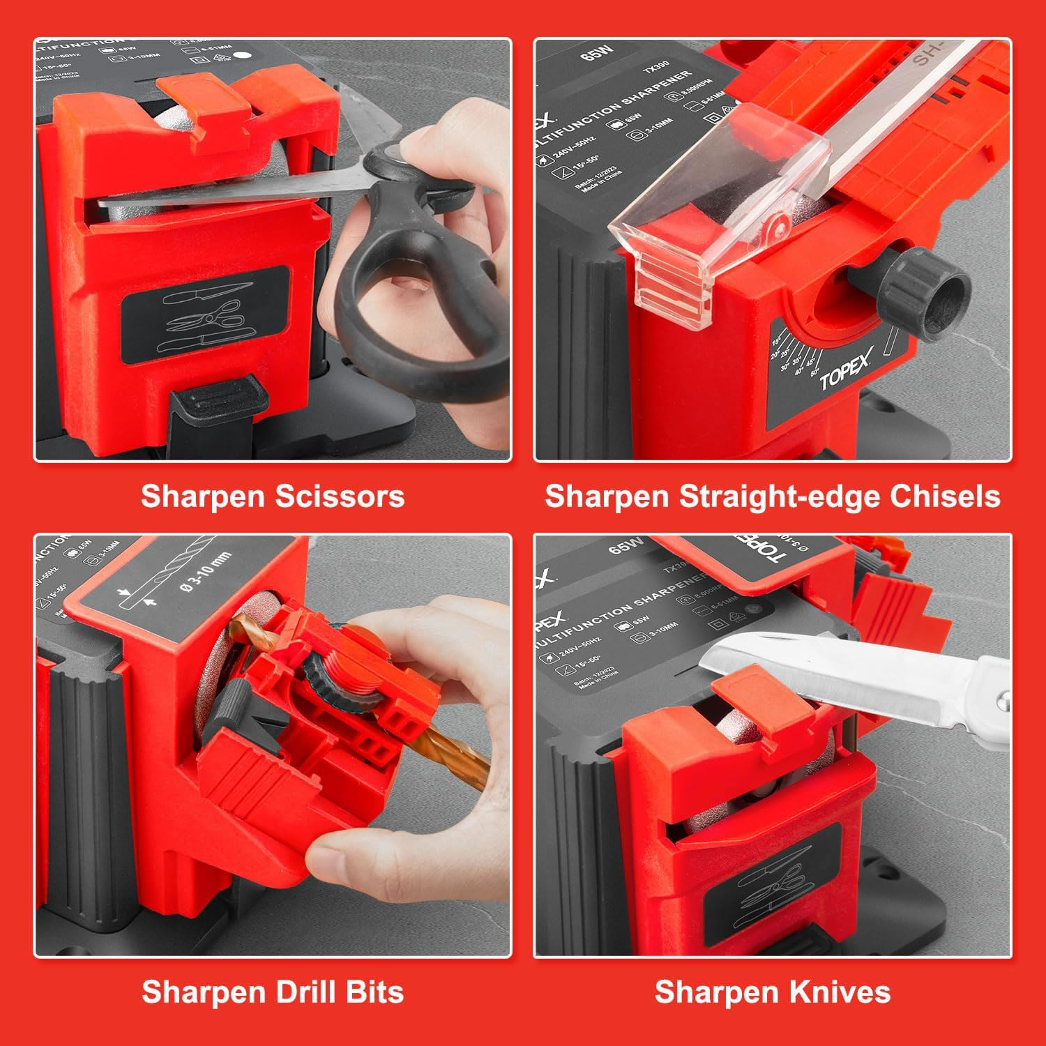 TOPEX 65W Electric Multifunction Sharpener SAA Drill Bit Knives Scissors Chisel Universal Electric Powered Multitask Sharpening Machine Diamond Grinding Wheel for Grinding, Sharpening