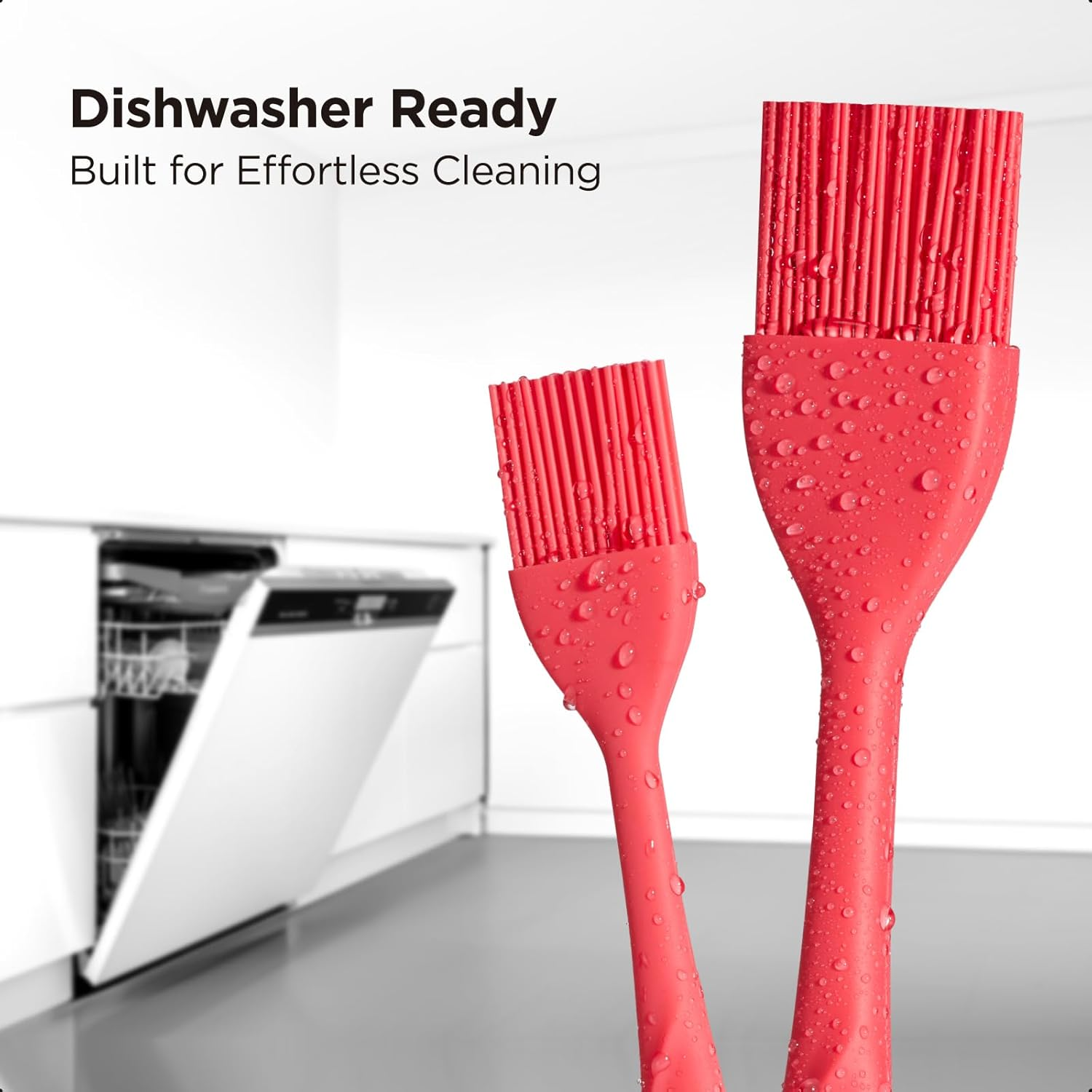 Kitchen Mama WALTZGRIP Platinum Silicone Basting Pastry Brush: Set of 2 Heat-Resistant for Cooking, Baking, Pastries, Grilling, Spreading Oil, Butter, BBQ Sauce, Eggs. Dishwasher-Safe (Red) image number 4