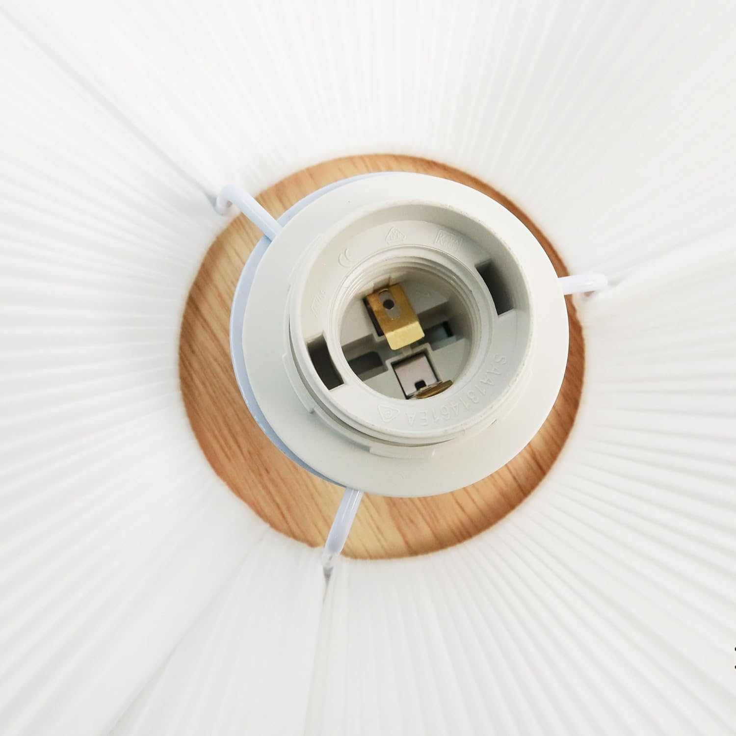 Lexi Lighting Seraphina Pendant Light, Large White Pleated Wave Fabric Lampshade, Wood Metal Ceiling Lamp, Overall Height 170Cm, Nordic Hanging Lighting Fixture for Indoor Kitchen Island Dining Table image number 1