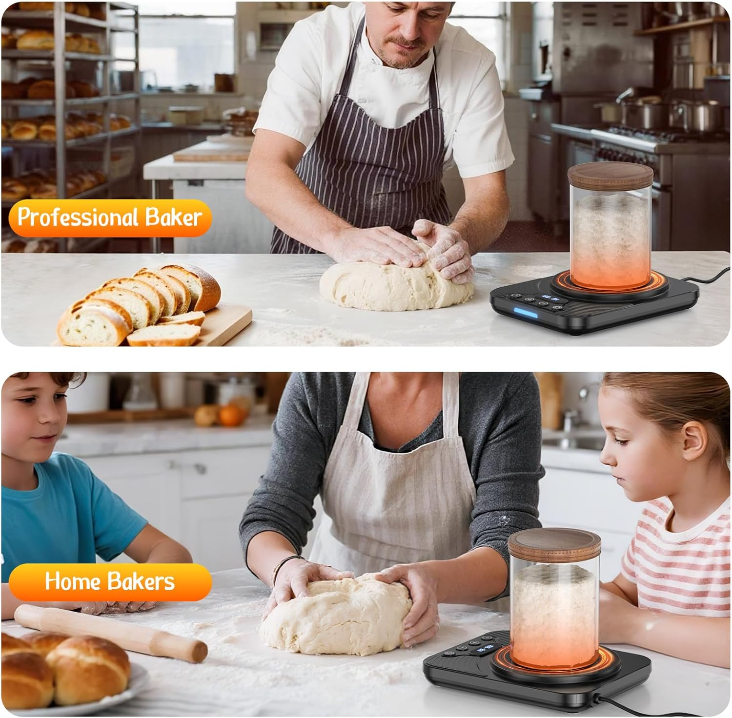 70-110&deg;F Sourdough Starter Warmer with Precision Temperature Control USB Powered | &plusmn;1&deg;F Accurate Adjustment | 24-Hour Timer | Suitable for Sourdough, Pizza Dough, and Yogurt Fermentation (Black) image number 4