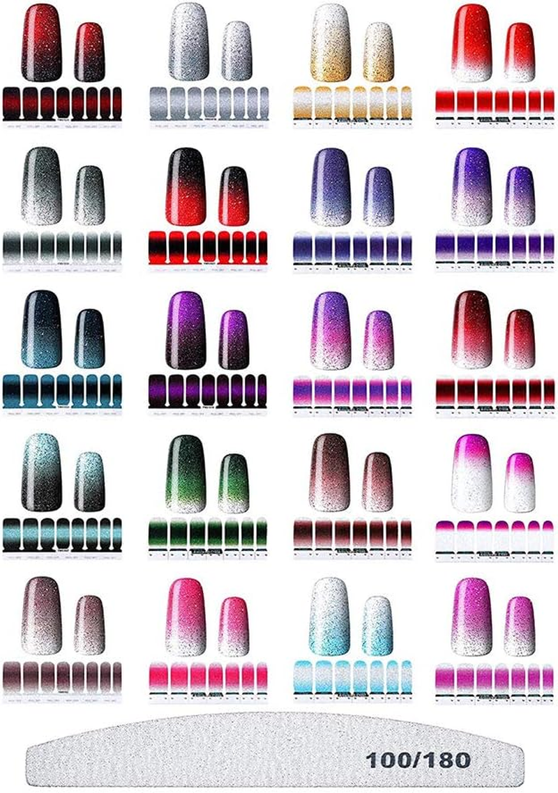 20 Sheets Gradient Nail Polish Sticker Glitter Nail Self-Adhesive Nail Art Decals False Nail Design Manicure Decorations image number 1