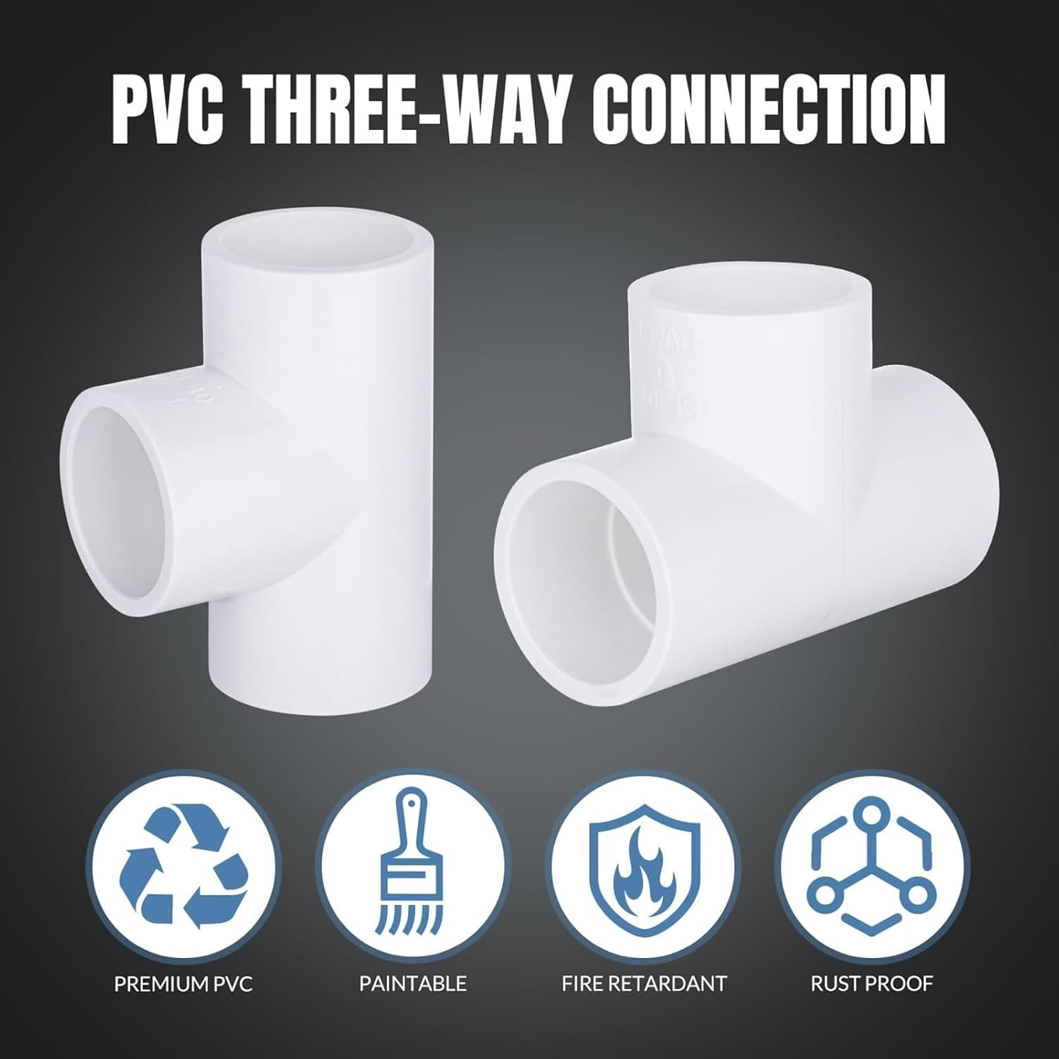 12 Pack 3-Way Tee Connector, 20 MM/0.79" PVC Pipe Fittings for Plumbing, Water Distribution, and Home Improvement image number 0