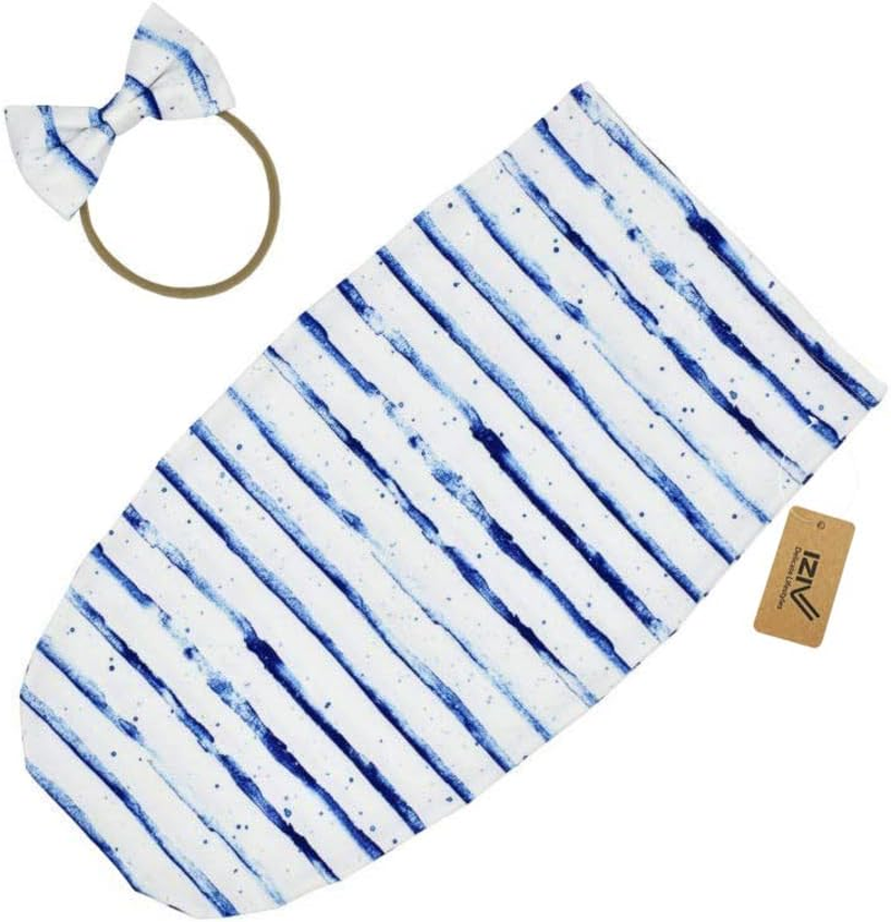 Iziv Newborn Swaddle Sack with Baby Bowknot Headband Sleeping Sack Soft Stretchy Cotton Newborn for 0-2 Months Baby Boys Girls