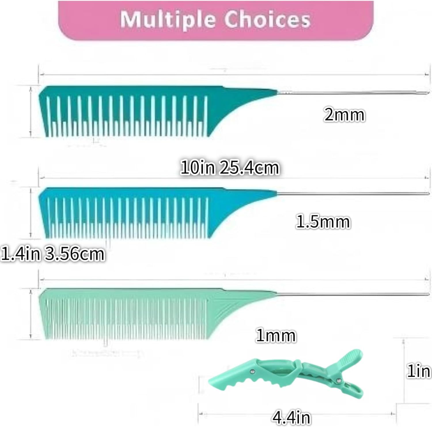 CKONXE 7Pcs Premium Highlighting Tail Combs Set,With Pastel Alligator Clips,Weaving Styling with Rat Tail Comb Teasing Foiling Combs Heat Resistant for Hair Salon Barbershop Home,Fine-Toothed Comb image number 4