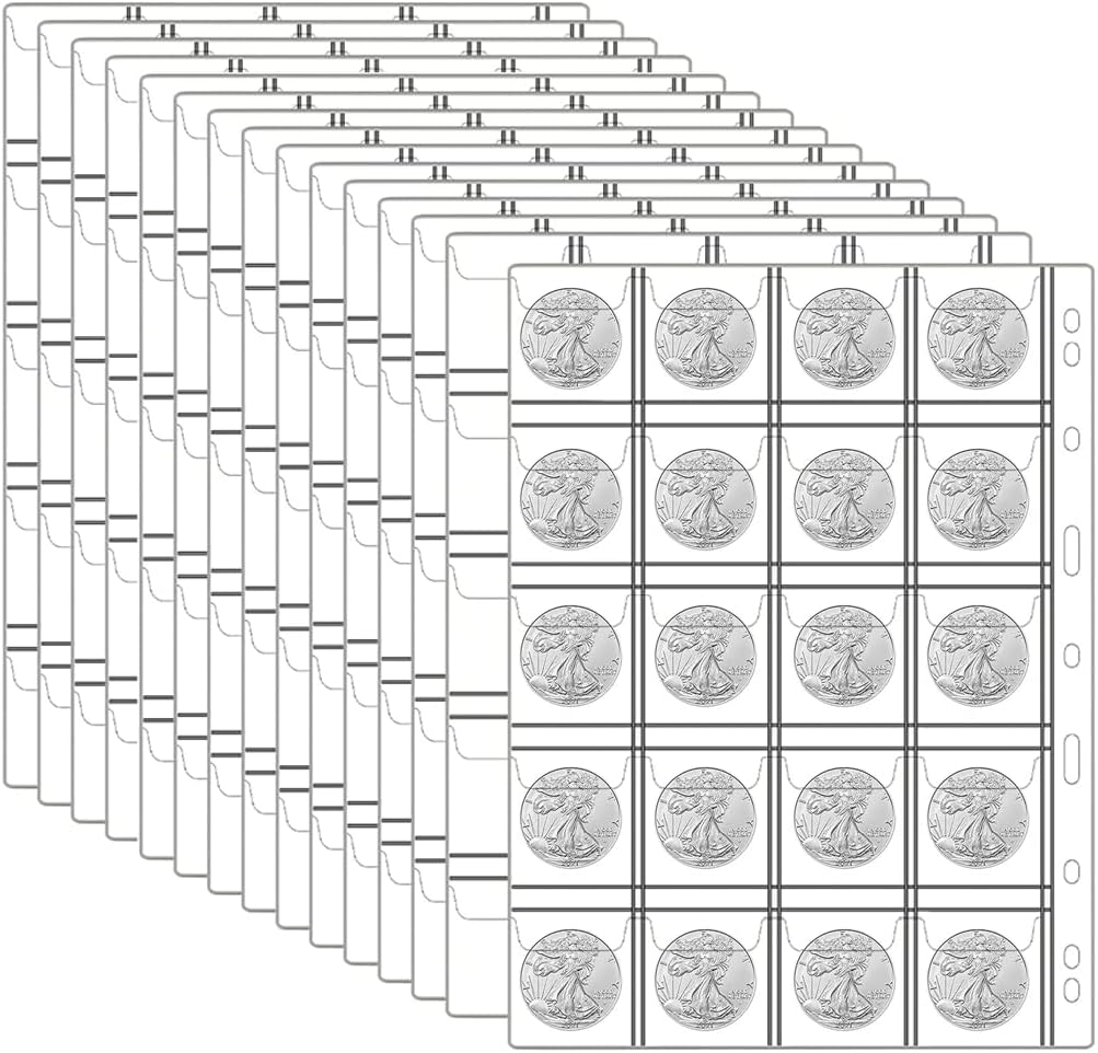 15 Sheets 4.3X4.3Cm Coin Collection Pages, Coins Pocket Page with 300 Pockets, Coin Binder Inserts Sleeves with Standard 9 Hole for Coin Album image number 3