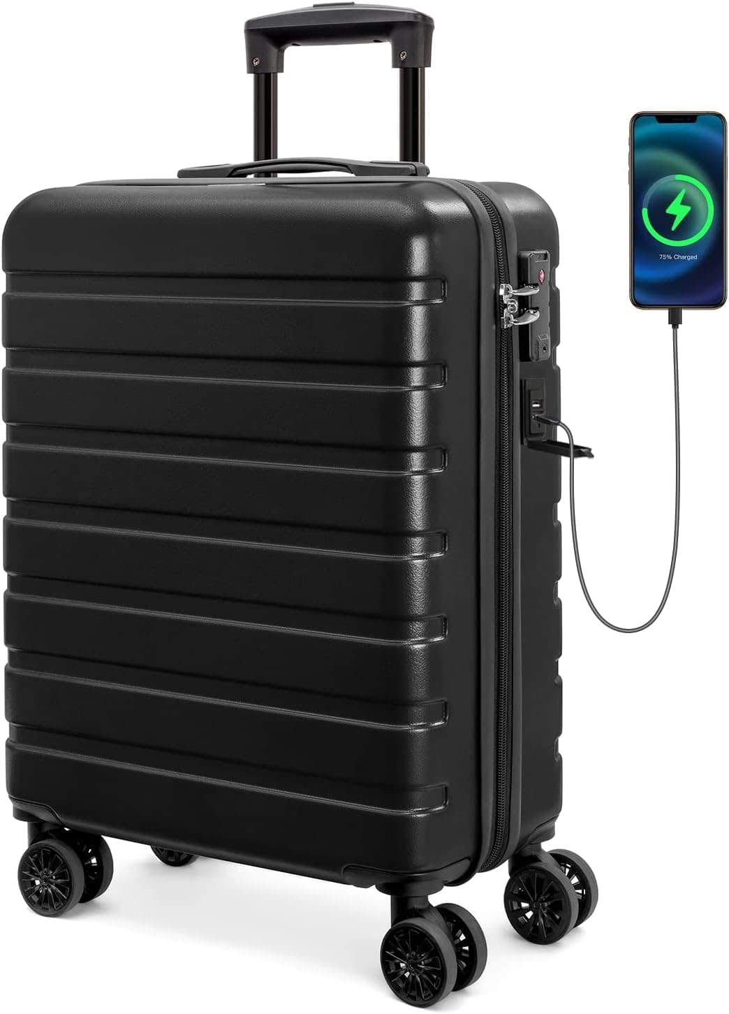 Anyzip Luggage Carry-On Lightweight Suitcase PC ABS Hardside Luggage with Spinner Wheels 20 Inch Black