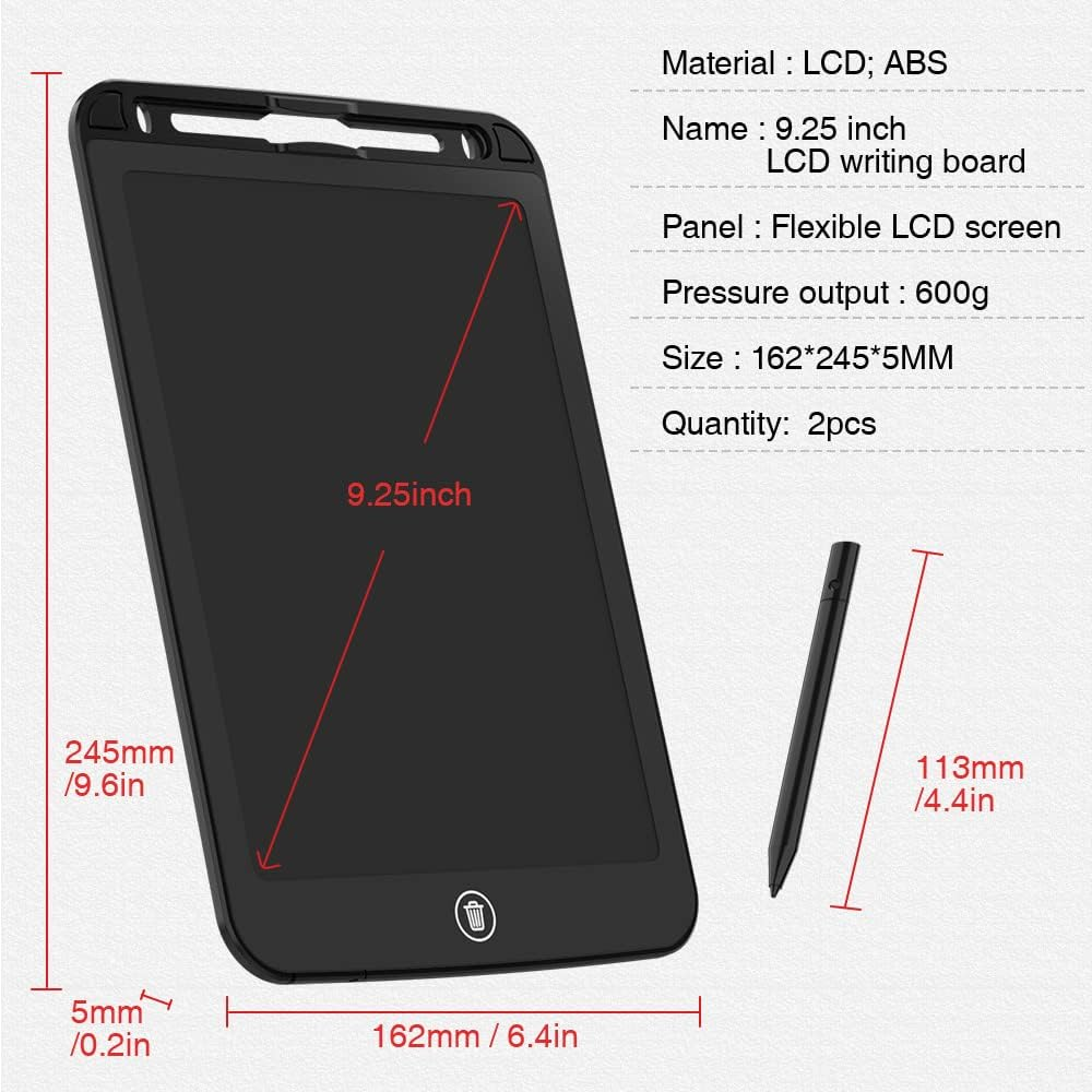 [2 Pack] TIQUS LCD Writing Tablet Pad 9.25 Inch Ewriter Electronic Board and Memo Notes for and Adults at Home School and Office Middle Stylus [Black] image number 3