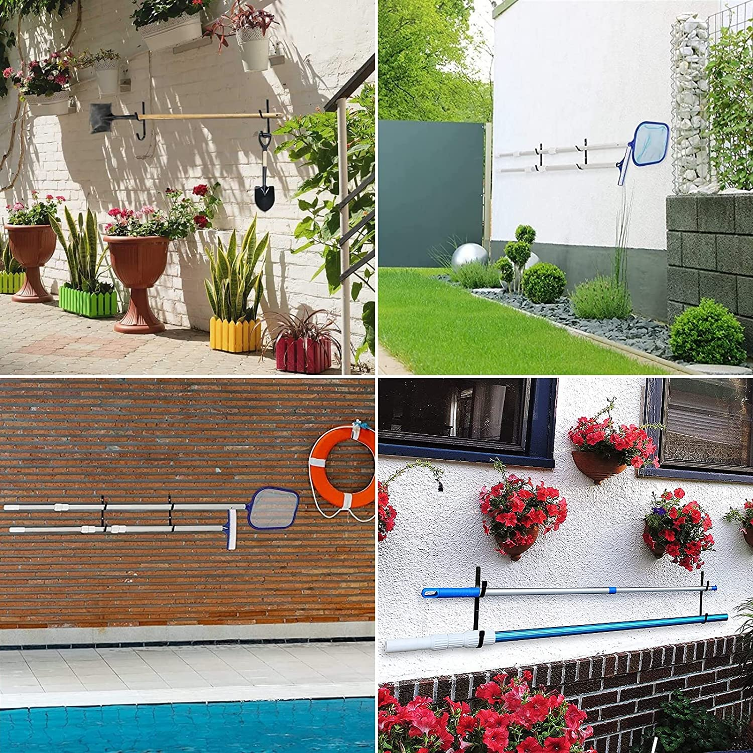 Pool Pole Hanger for Fence（4 Pack） Black Pool Equipment Hooks Heavy Duty Pool Tool Organizer for Telescopic Poles, Skimmers, Leaf Rakes,Pool Hose,Garden Tools,Brushes and Swimming Pool Accessories image number 3
