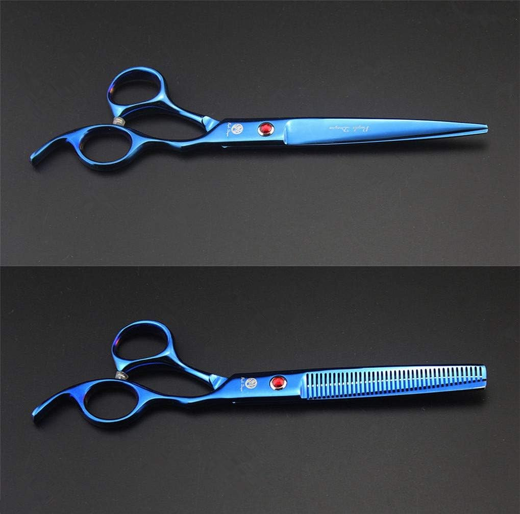 Purple Dragon Professional 7.0 Inch 4PCS Pet Grooming Scissors Kit Japan Premium Steel Straight & Curved & Thinning Blade Dog Hair Cutting Shears Set with Case (Blue) - Blue,Purple image number 4