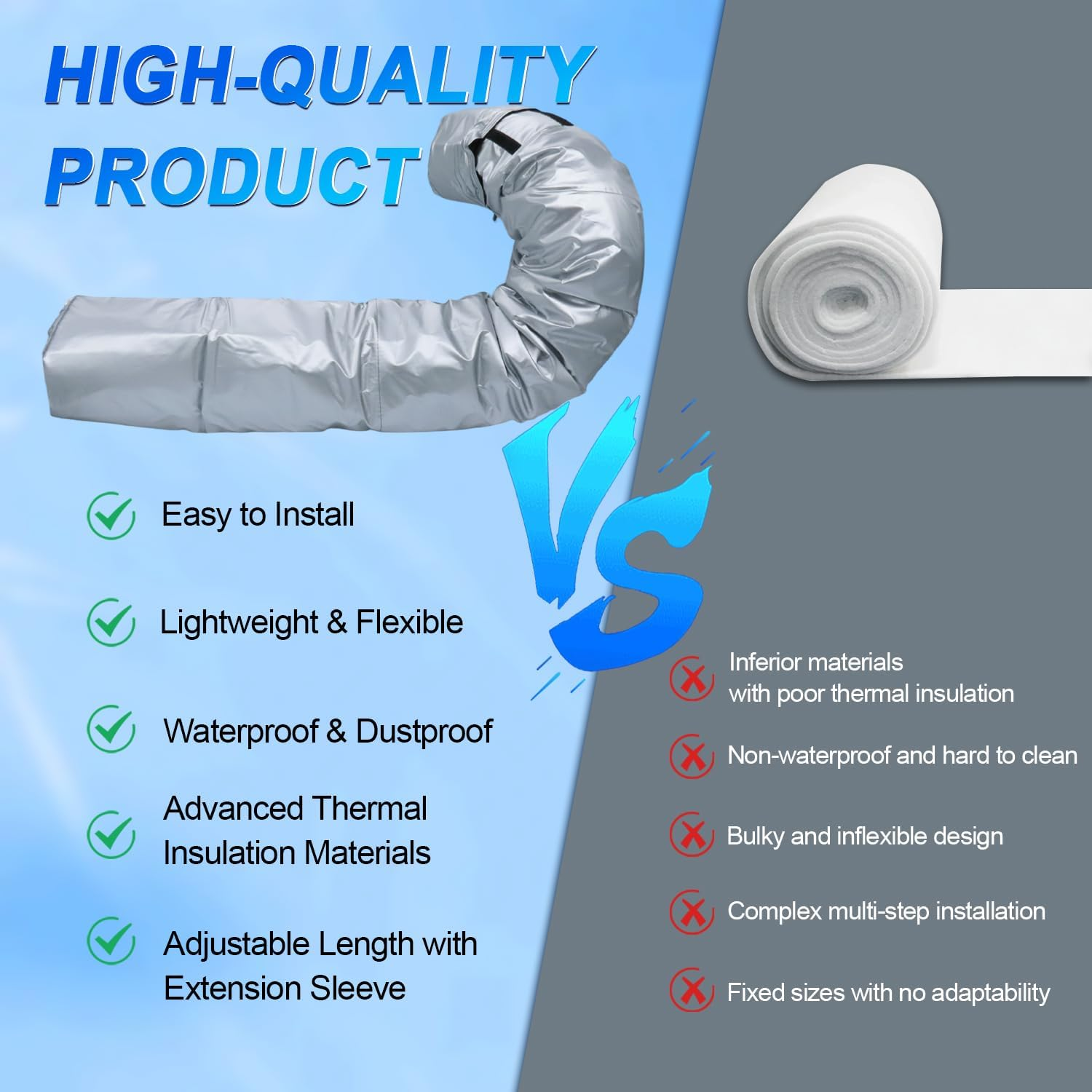 HUAREW Portable AC Hose Insulation Sleeve, Air Conditioner Hose Insulated Cover Wrap for 5" & 5.9" Diameter AC Exhaust Hoses Tube, with Drawstring, One Step Install