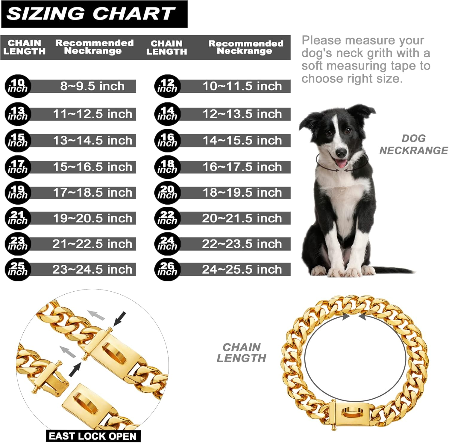 W/W Lifetime Gold Dog Chain Collar Walking Metal Chain Collar with Design Secure Buckle,18K Cuban Link Strong Heavy Duty Chew Proof for Medium Dogs American Pitbull German Shepherd(19Mm, 14") image number 2