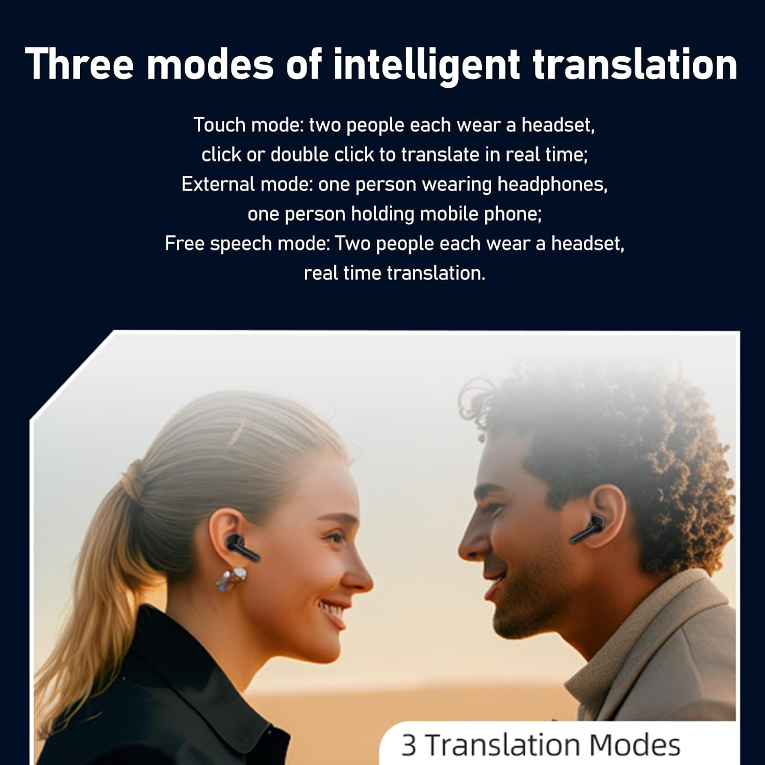 Bewinner Wireless Language Translator Earbuds with Bluetooth & IPX6 Water Resistant - 137 Languages Color Screen 3 Modes Travel Device (Black) image number 1