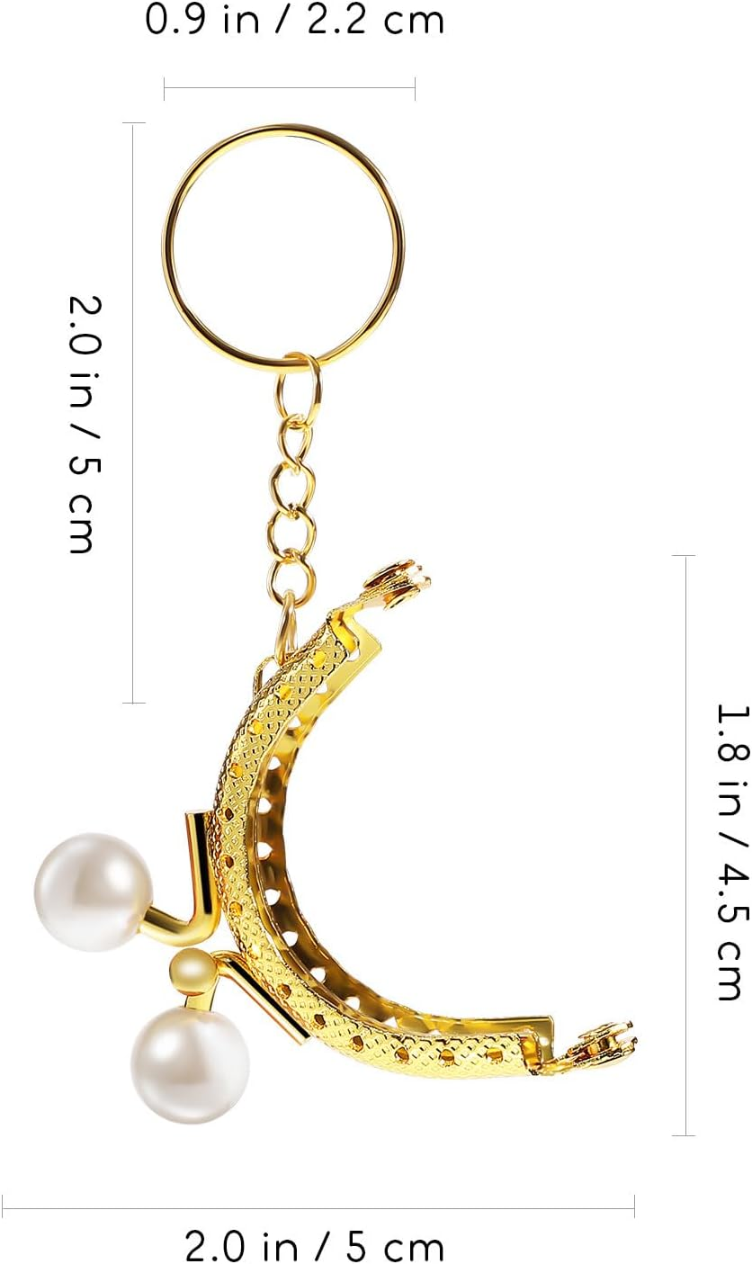 KALLORY 5 Pcs Retro Semicircular Embossed Metal Purse Clasp Frames with Candy Beads and Key Rings, Coin Bag Frame Clasps for DIY Purse Making, Set Including Green, Sky Blue, Yellow, Pink, image number 2