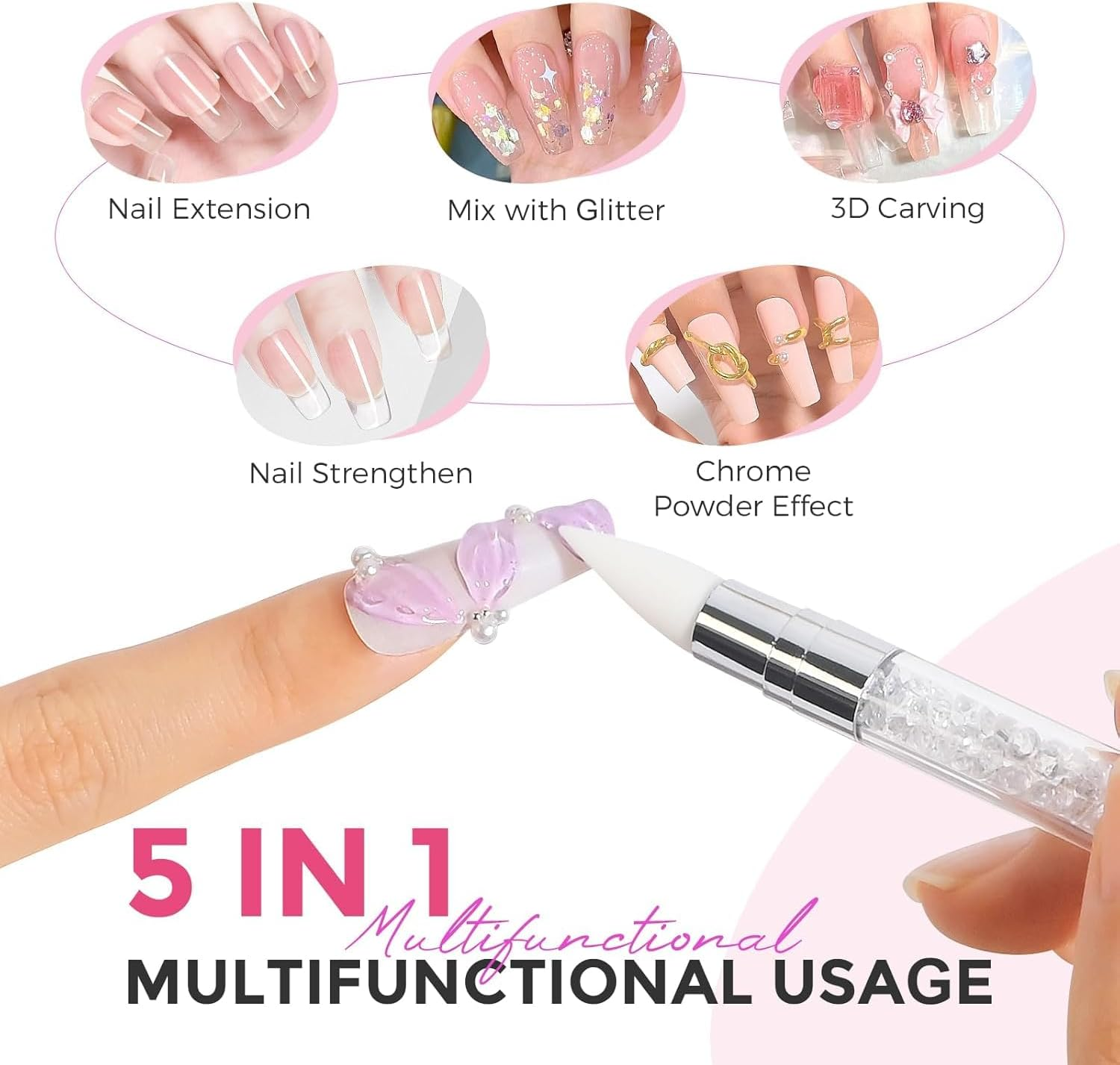 Eudaicful Solid Builder Nail Gel Kit: 3 Colors Clear Pink White 3D Sculpting Nail Gel Non-Sticky Hand Carving Gels Hard Gels U V/LED Extension with Silicone Pen Nails Forms Beginner DIY image number 1