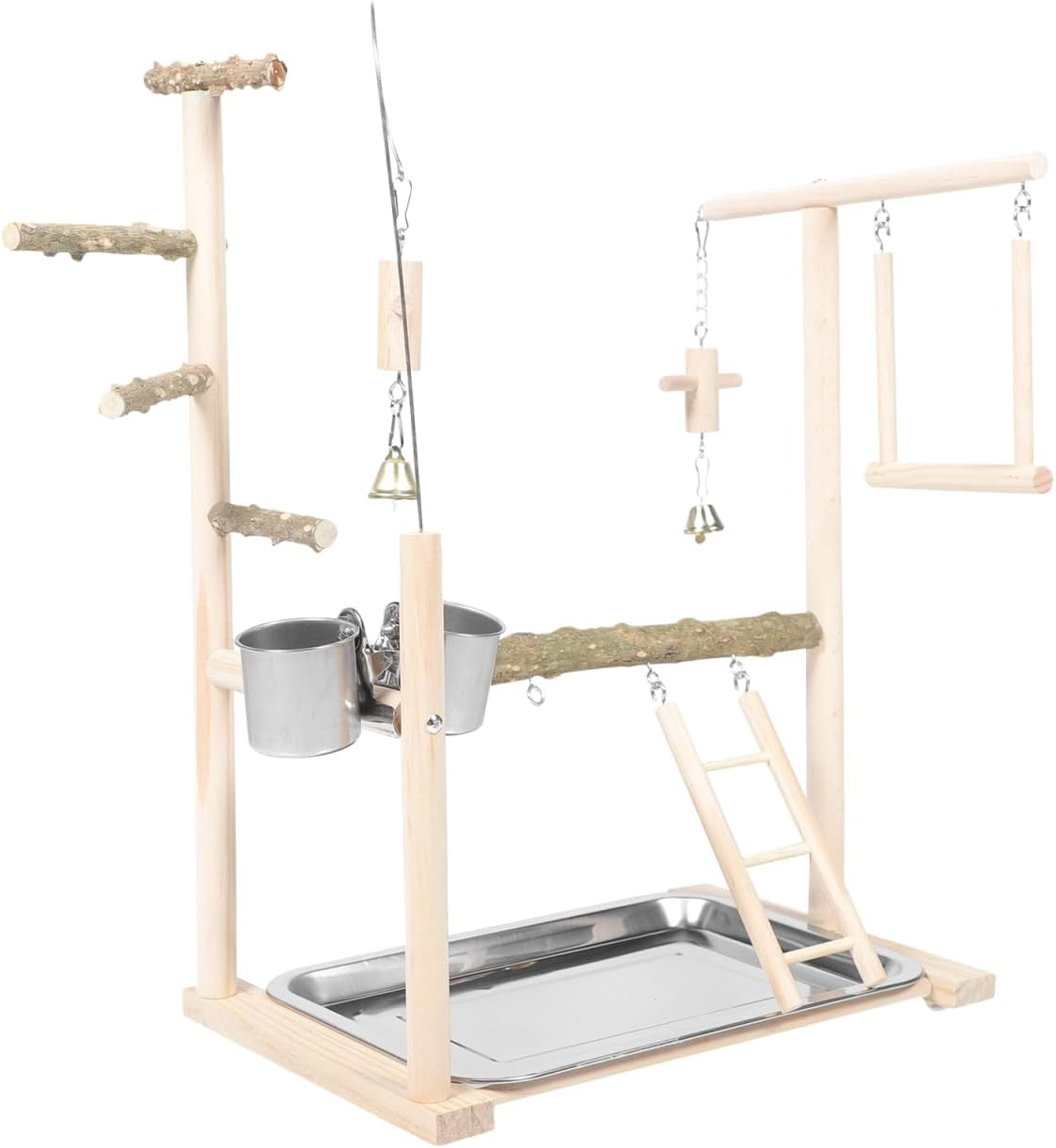 SUPVOX 1Set Bird Playground with Ladder Parakeet Perch Stand for Training and Play Natural Wood Bird Stand for Parrots Desktop Toy for Parakeets and Cockatiels image number 3