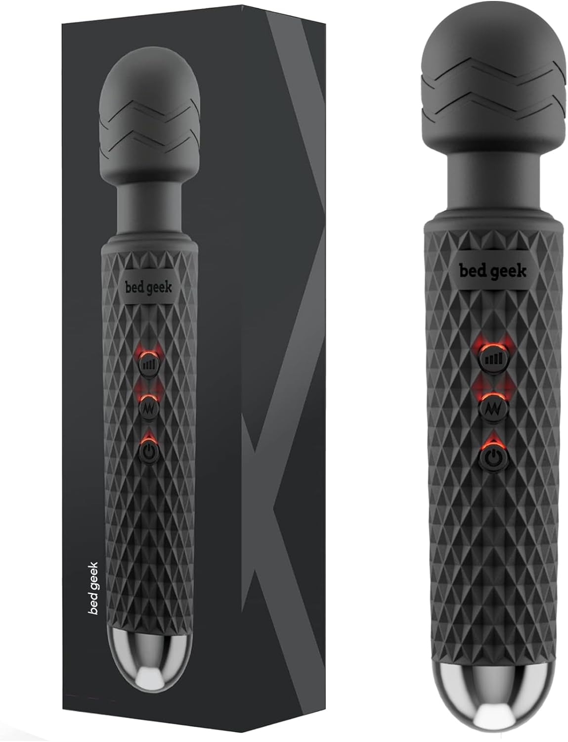 Wireless Full Body Massager by BED GEEK Handheld Waterproof Electric Massage Skin Soft Silicone 20 Patterns 8 Speeds (Black)