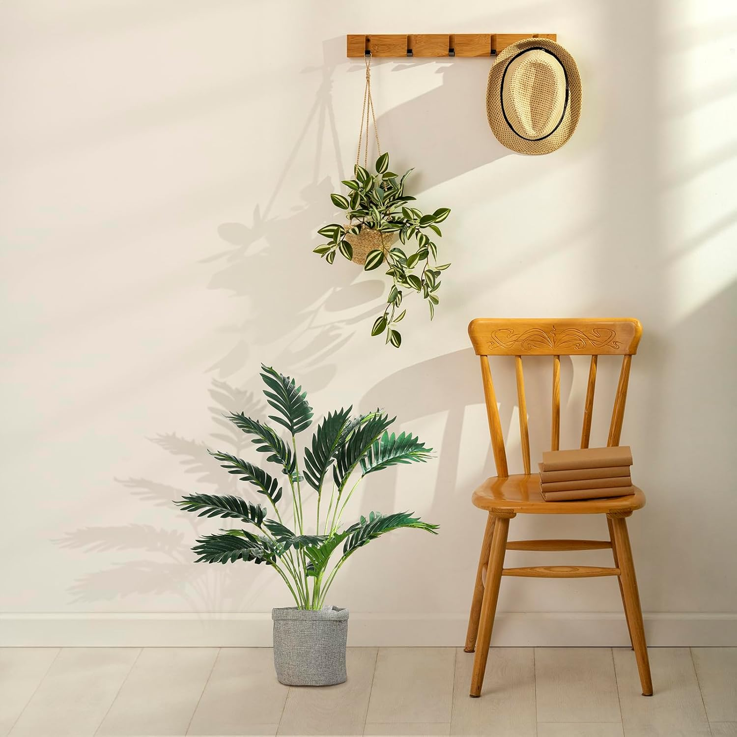 Artificial Areca Palm and Monstera Deliciosa Plants in Hessian Pot, 2-Pk, Large UV Resistant Fake Plants with Realistic Leaf Texture, Indoor Artificial Plants for Home Decor, 65Cm High, Fade Resistant image number 4