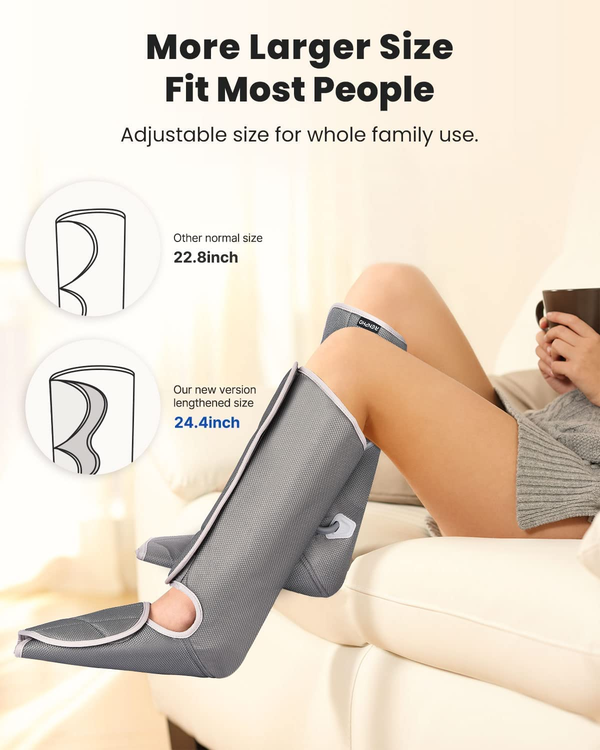RENPHO Leg Compression Massager for Circulation and Relaxation, Rechargeable Air Compression Foot Calf Massage, Helps for Mother Father Relief Leg Muscle Fatigue image number 3