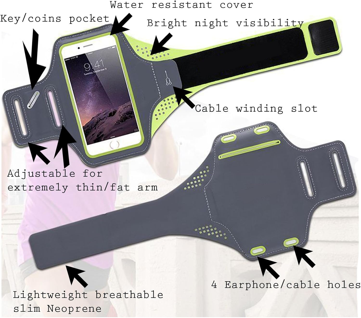 Sports Running Armband Arm Band Phone Holder for Apple Iphone 5 6 6S 7 8 plus SE X XS XR 11 12 13 14 15 16 16E plus Mini Pro Max Strap (Orange) image number 3