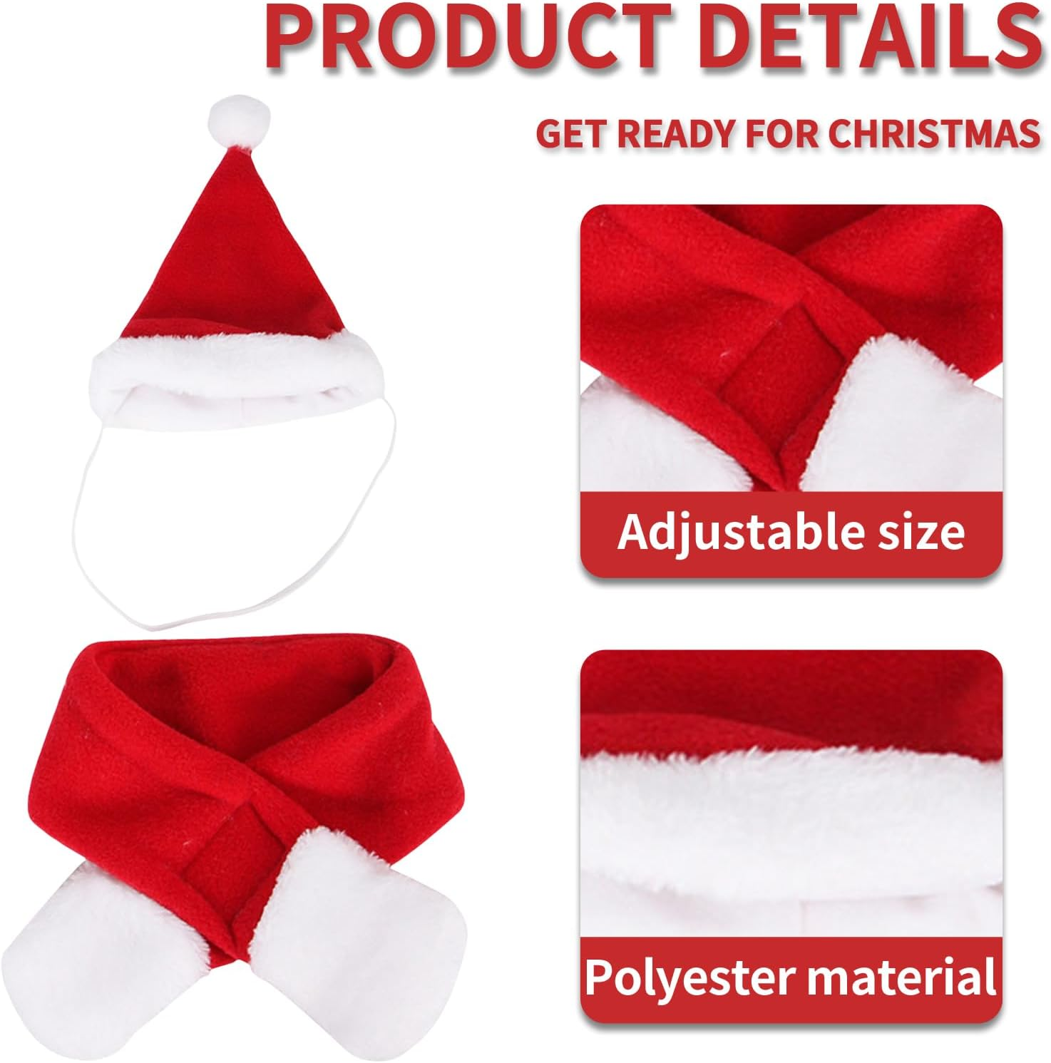 Pack of 2 Christmas Cat Costume, Christmas Hat, Cat Pet Costume, Dog Christmas Costume, Scarf with Hat Set, Clothing, Christmas, for Pets, Christmas Decorations