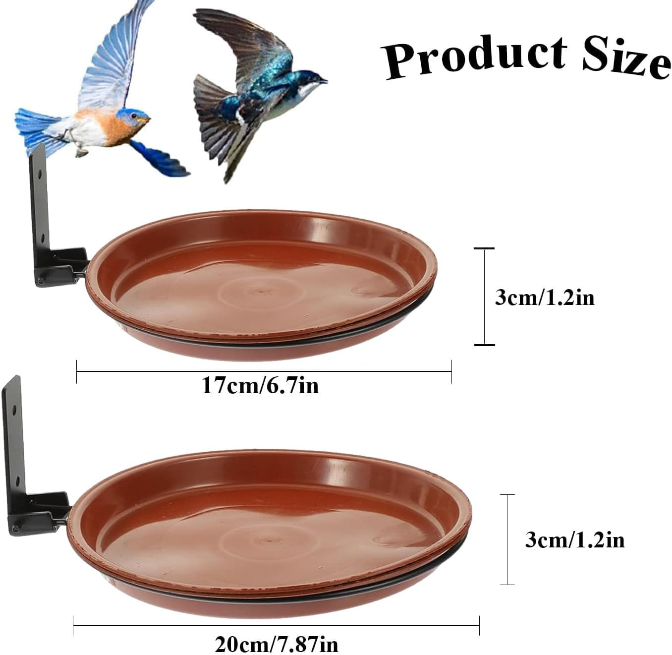 2Pcs Fence Bird Feeders Tray, Tree Mounted Wild Bird Bath for Outdoors Place Food Water, Installed on Wooden Fence Wall Tree Deck Stakes with Heavy Duty Iron Ring image number 4