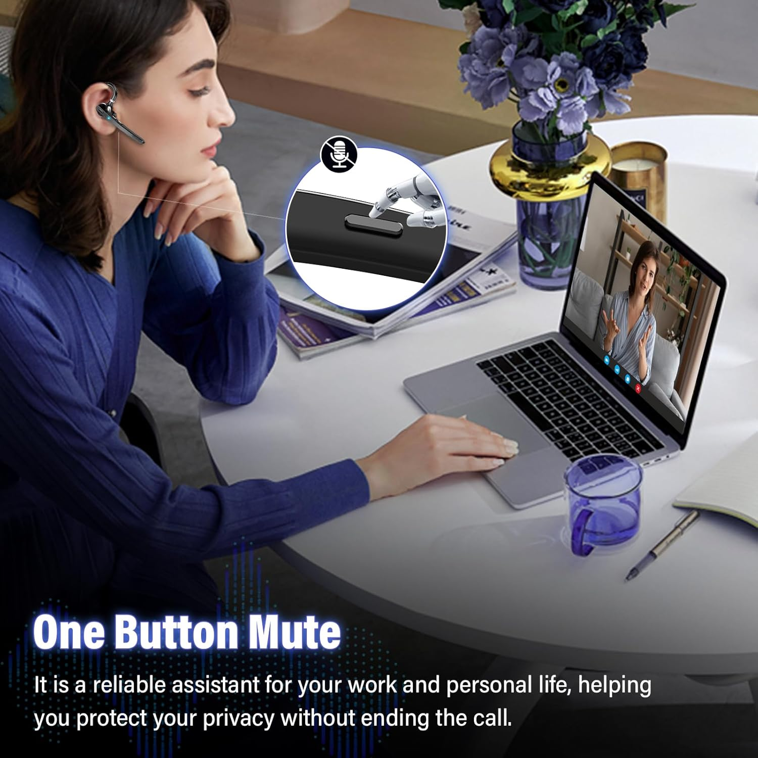 Thunelec Bluetooth Headset, 90H Wireless Headset with Mute and Dual Pairing Function for Business/Office/Driving/Sport/Android/Ios, Gray image number 1