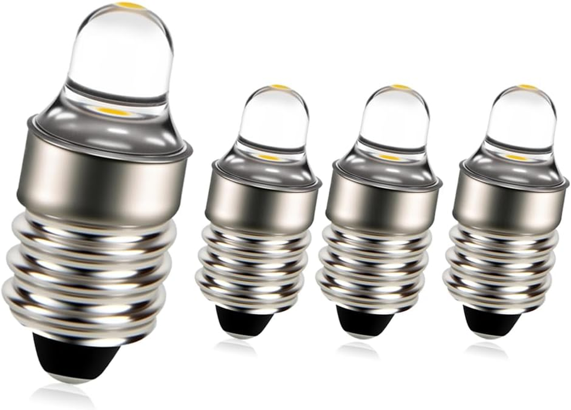Ruiandsion 4Pcs E10 LED Bulbs 3V 6000K White LED Bulbs for Torchlight Flashlight Torch Light,Non-Polarity
