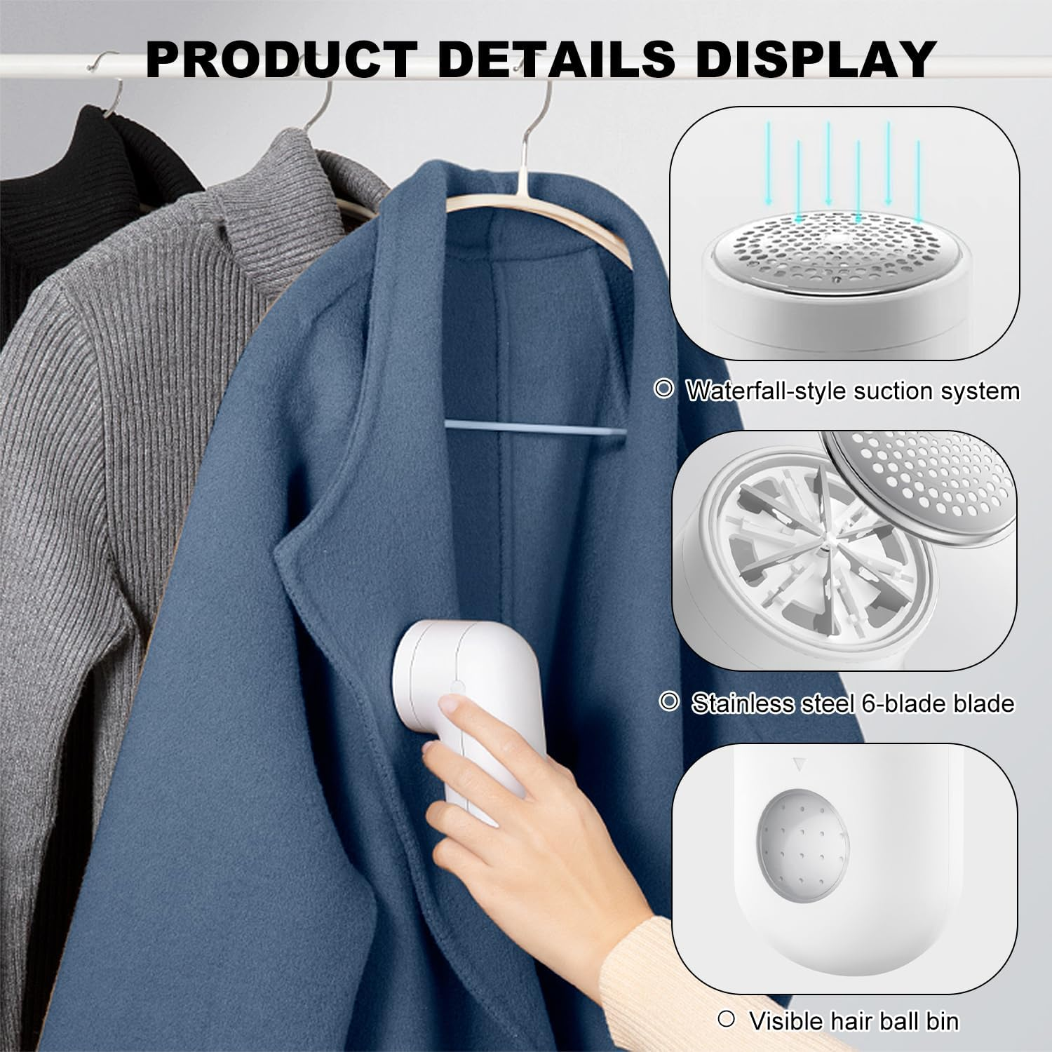 Electric Lint Remover, Fabric Shaver,Portable Lint Sweater Shaver,Usb Charging Fabric Shaver,Cordless Sweater Shaver for Clothes and Furniture(3 Blades Included) image number 6