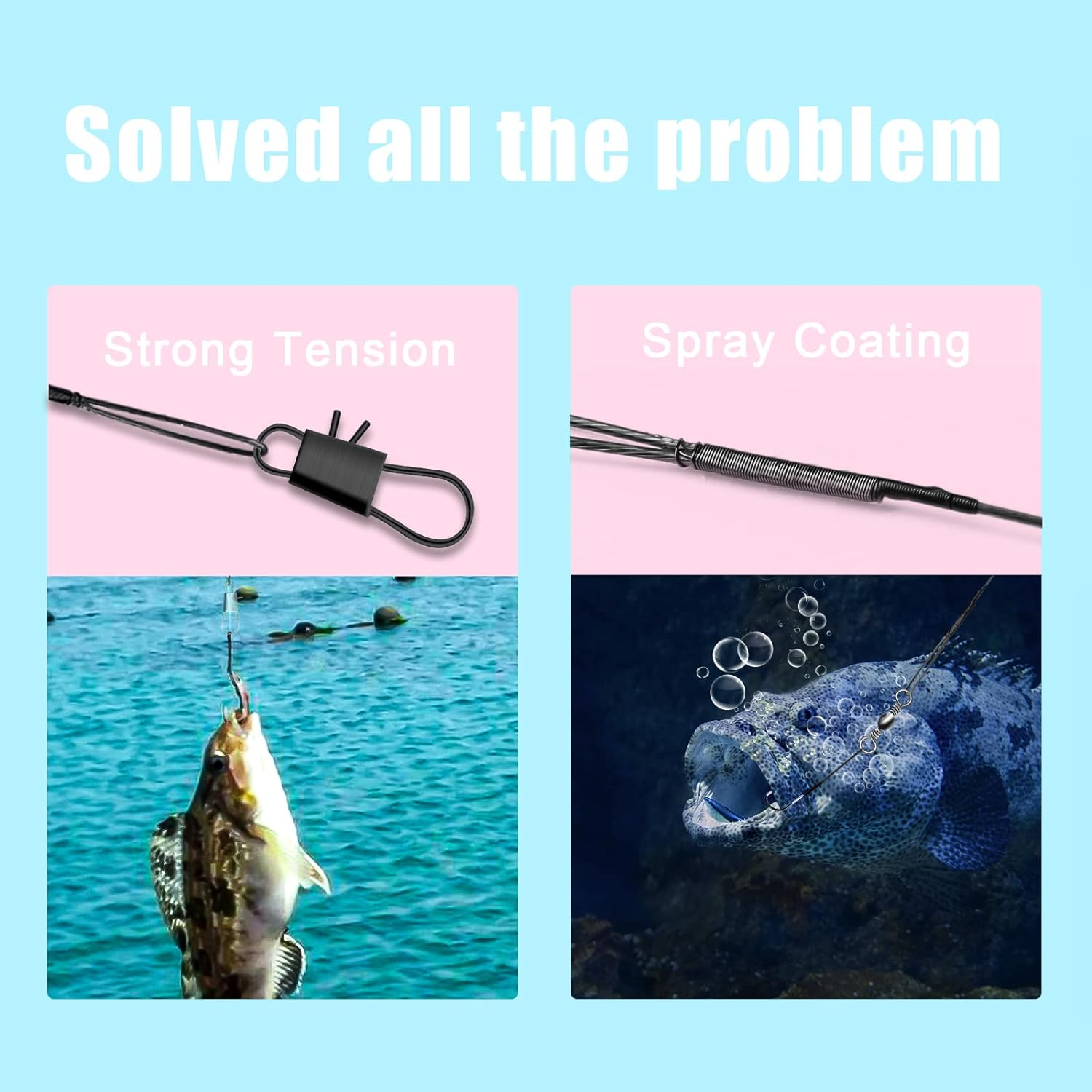 KINBOM 60Pcs Fishing Tackle Leaders, Stainless Steel Fishing Leader Line Wire with Swivel Buckles for Saltwater & Freshwater Connecting Fishing Tackle Lure or Hook image number 4