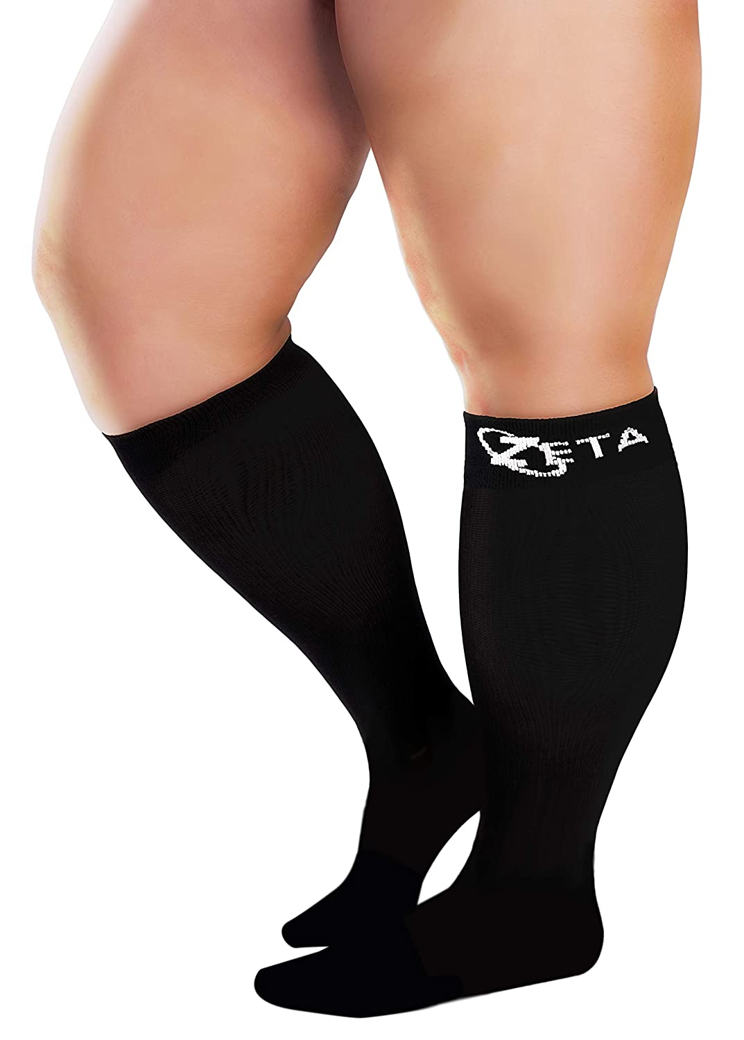 Zeta Wear plus Size Support Socks - Wide Calf Compression, Great for Travel & Flights, Women Love Its Amazing Fit, Cotton-Rich Comfort & Soothing Relief, 1 Pair, 3XL, Black image number 5