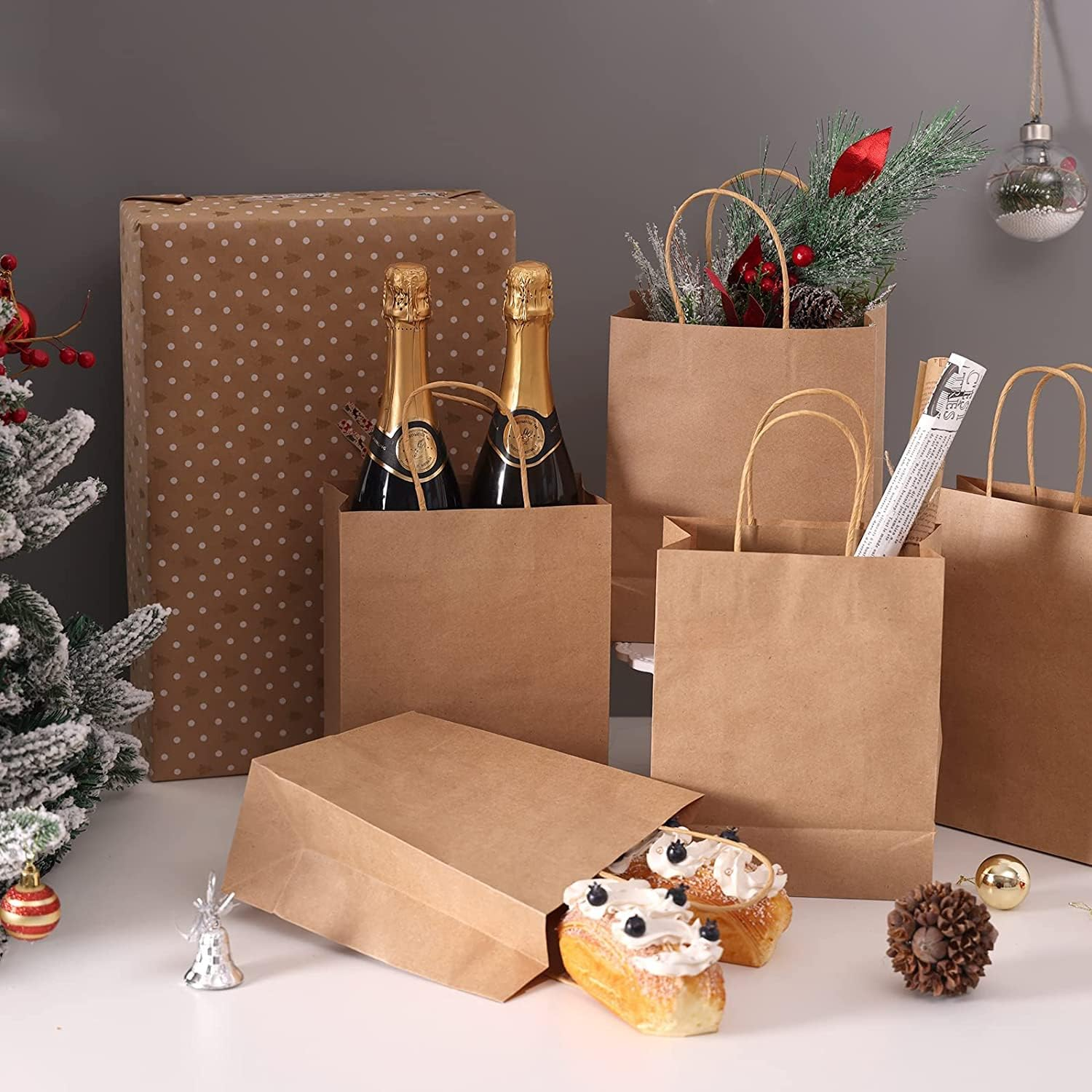 50 Pcs Paper Bags with Handles, Gift Bag Kraft Paper Party Gift Bag,Small Gift Bags Eco-Friendly Kraft Bags for Gifts,Business, Shopping, Retail Merchandise Bags (21 X 11 X 27Cm, Brown) image number 4