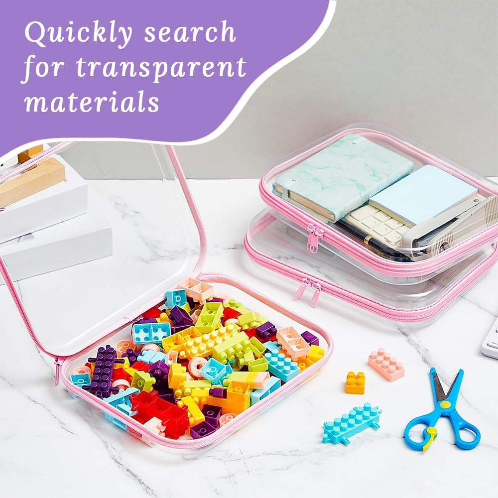 GUDAJIN 4-Piece Transparent Hard Shell Zippered Storage Box, Portable Travel Makeup Bag, Can Store Pencils, Makeup, Building Blocks and Jigsaw Puzzles, Suitable for Home, Travel and Outdoor Use