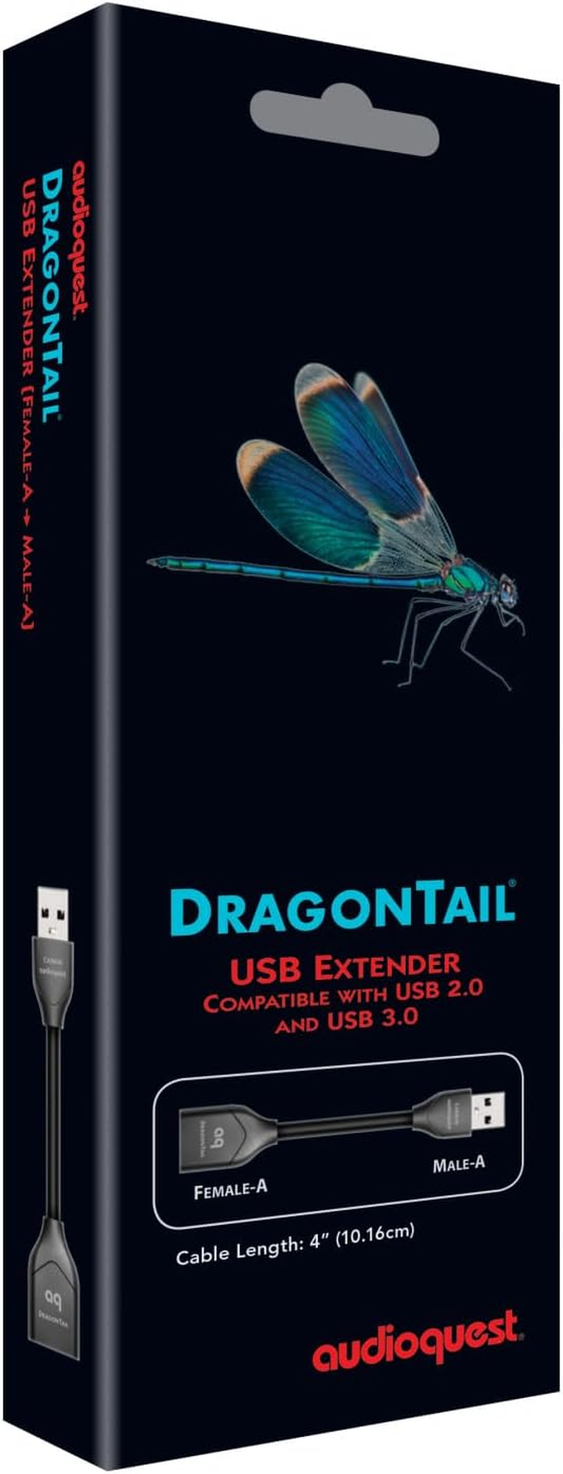 Audioquest Dragontail USB Cable 0.112 M USB a Black - USB Cables (0.112 M, USB A, USB A, 2.0, Male Connector/Female Connector, Black)
