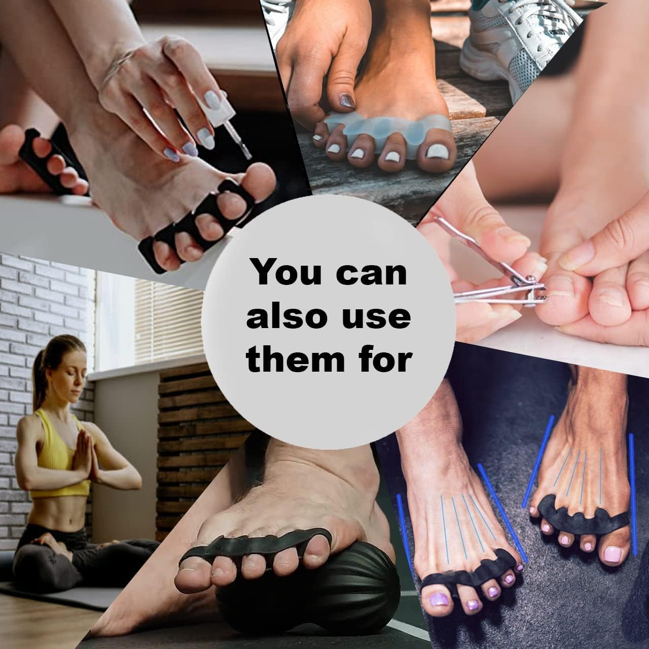 Toe Separators &ndash; 2 Pairs ZANZER Soft Gel Toe Spacer Premium Bunion Corrector for Women & Men,Toe Spacers for Feet for Hammer Toe Straightener,Therapeutic Relief from Plantar Fasciitis,Claw Toes (Black + Black) image number 2